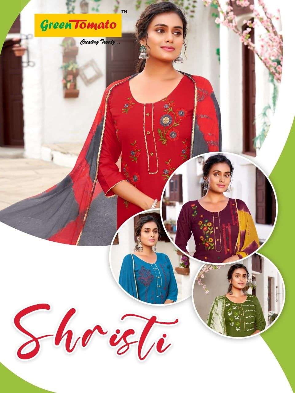 Shristi By Green Tomato 1001 To 1008 Series Beautiful Summer Collection Pakisatni Suits Stylish Fancy Colorful Casual Wear & Ethnic Wear Rayon Embroidery Dresses At Wholesale Price