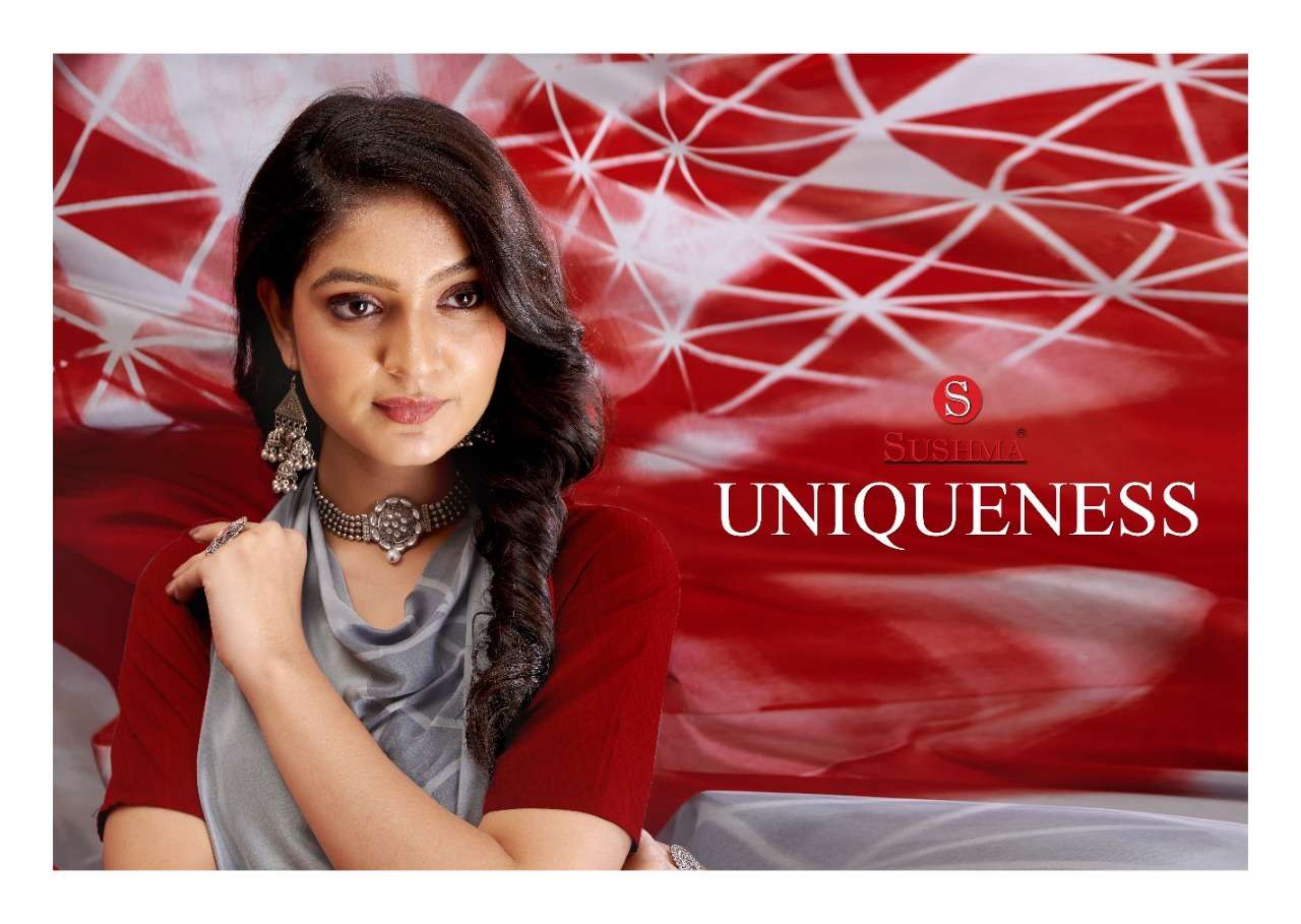Uniqueness By Sushma Indian Traditional Wear Collection Beautiful Stylish Fancy Colorful Party Wear & Occasional Wear Crepe Sarees At Wholesale Price