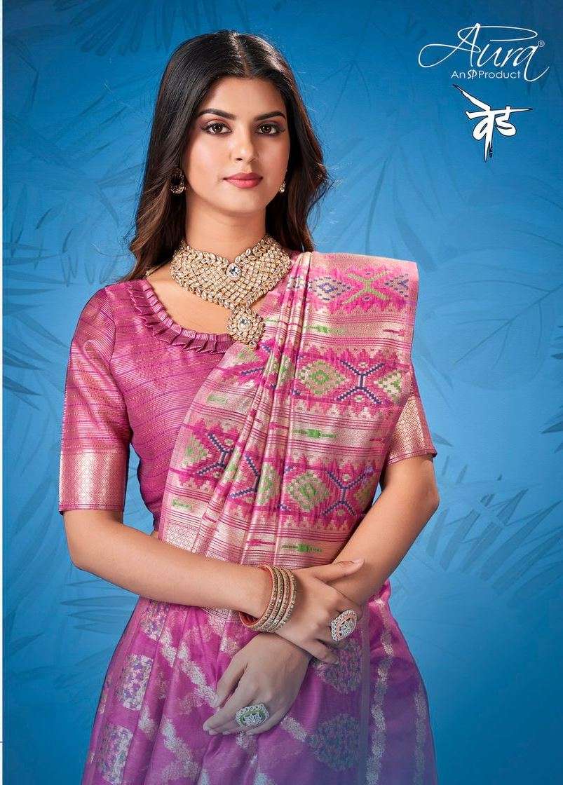 Ved By Aura 48701 To 48706 Series Indian Traditional Wear Collection Beautiful Stylish Fancy Colorful Party Wear & Occasional Wear Cotton Sarees At Wholesale Price