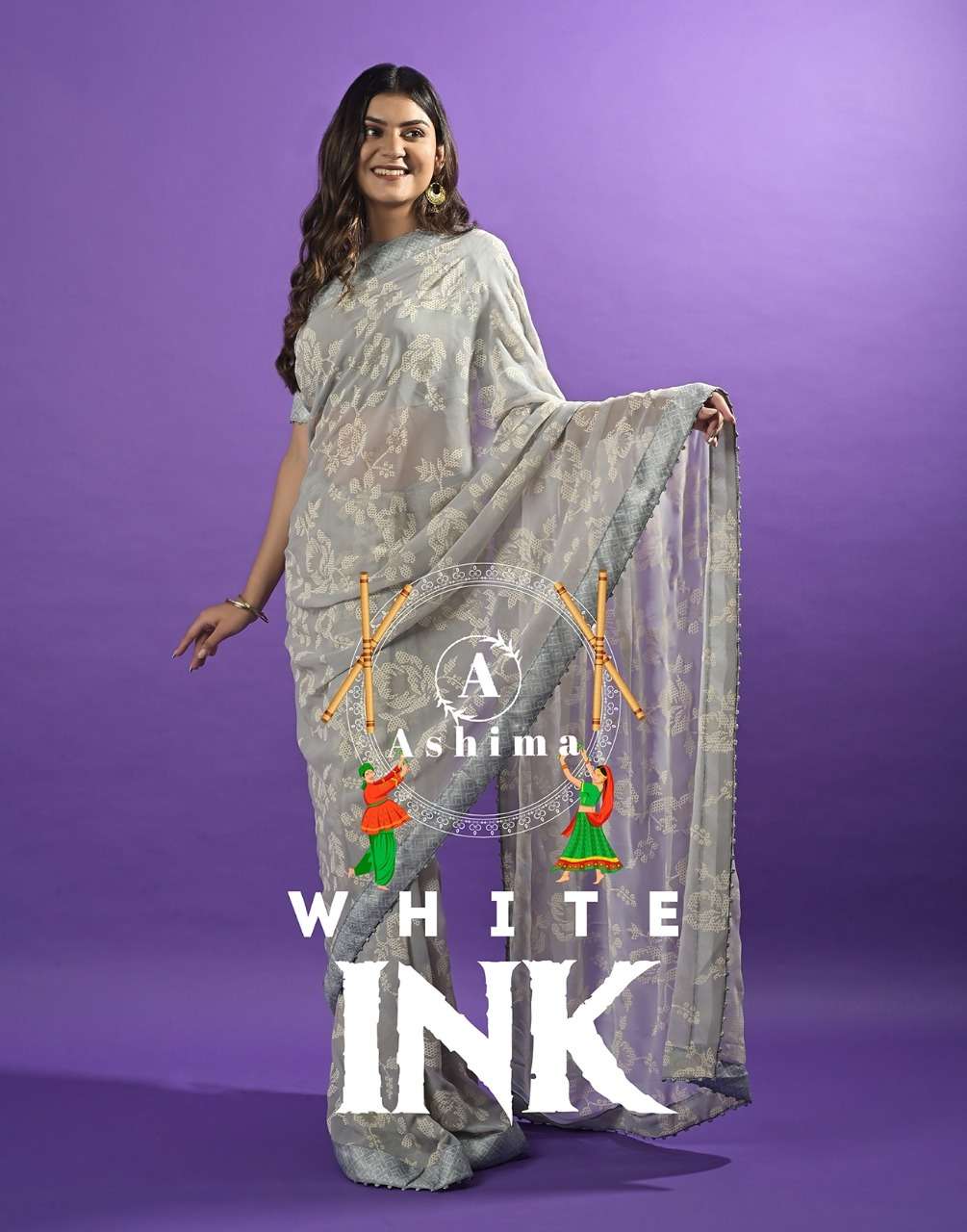 White Ink By Ashima 6801 To 6808 Series Indian Traditional Wear Collection Beautiful Stylish Fancy Colorful Party Wear & Occasional Wear Georgette Print Sarees At Wholesale Price
