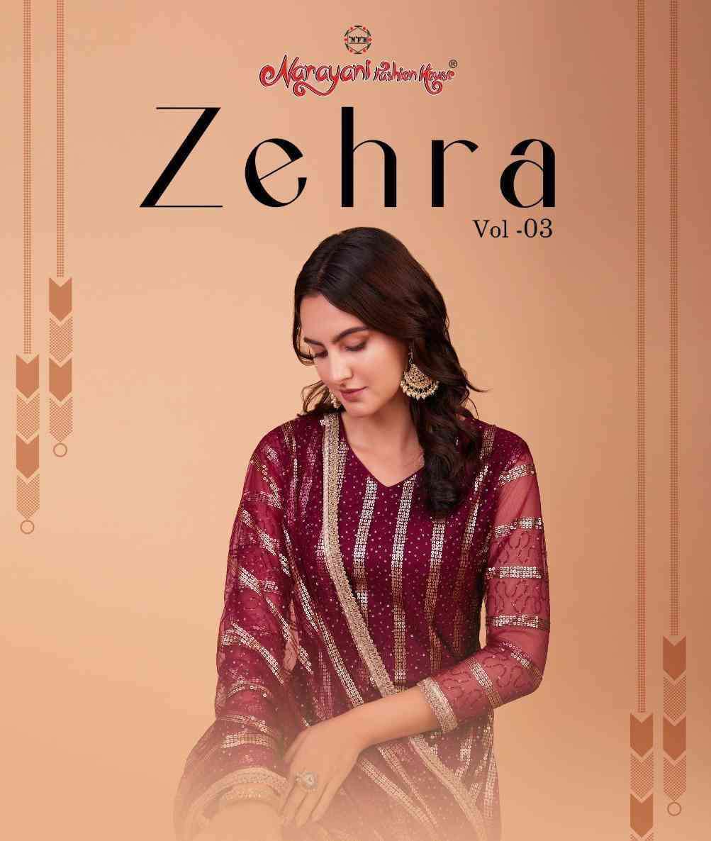 Zehra Vol-3 By Narayani Fashion Hub 229 To 232 Series Beautiful Suits Colorful Stylish Fancy Casual Wear & Ethnic Wear Mono Net Dresses At Wholesale Price