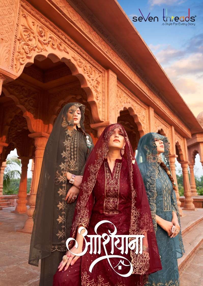 Aashiyana By Seven Theads 10001 To 10007 Series Designer Festive Suits Collection Beautiful Stylish Fancy Colorful Party Wear & Occasional Wear Pure Net Dresses At Wholesale Price