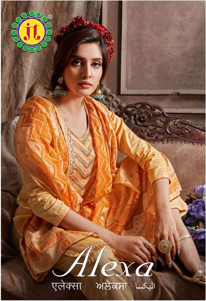 Alexa By JT 1001 To 1008 Series Beautiful Suits Stylish Colorful Fancy Casual Wear & Ethnic Wear Pure Cotton Print Dresses At Wholesale Price