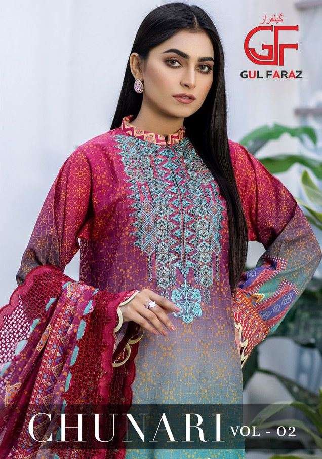 Chunari Vol-2 By Gul Faraz 01 To 08 Series Pakistani Suits Beautiful Fancy Colorful Stylish Party Wear & Occasional Wear Pure Jaam Print With Work Dresses At Wholesale Price