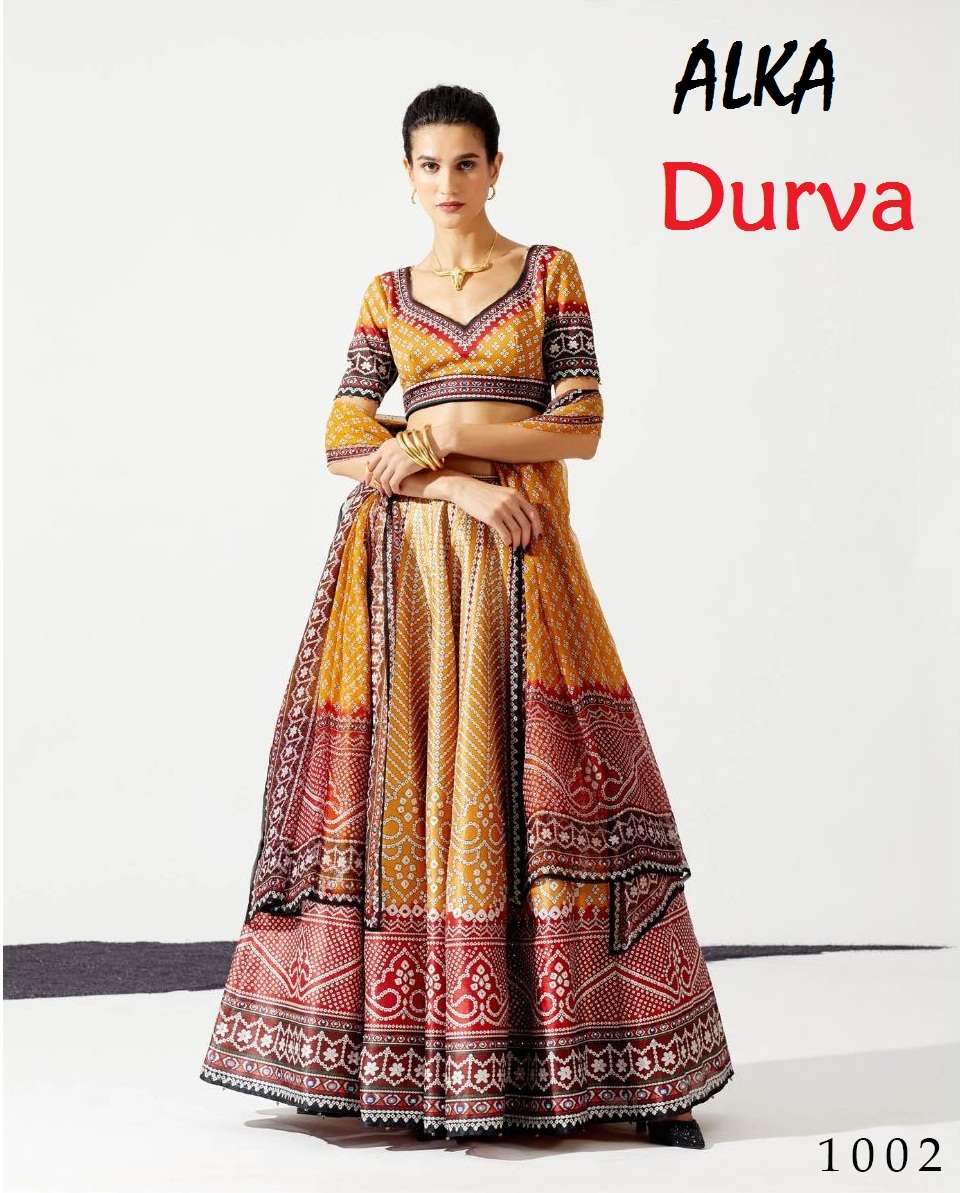 Durva By Alka 1001 To 1006 Series Festive Wear Collection Beautiful Stylish Colorful Fancy Party Wear & Occasional Wear Chinnon Lehengas At Wholesale Price