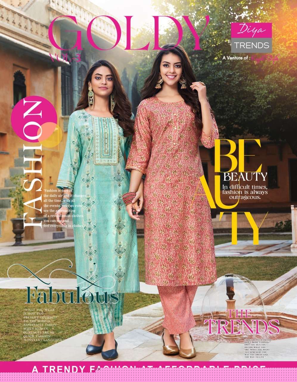 Goldy Vol-3 By Diya Trends 1001 To 1010 Series Beautiful Stylish Fancy Colorful Casual Wear & Ethnic Wear Chanderi Foil Kurtis With Bottom At Wholesale Price