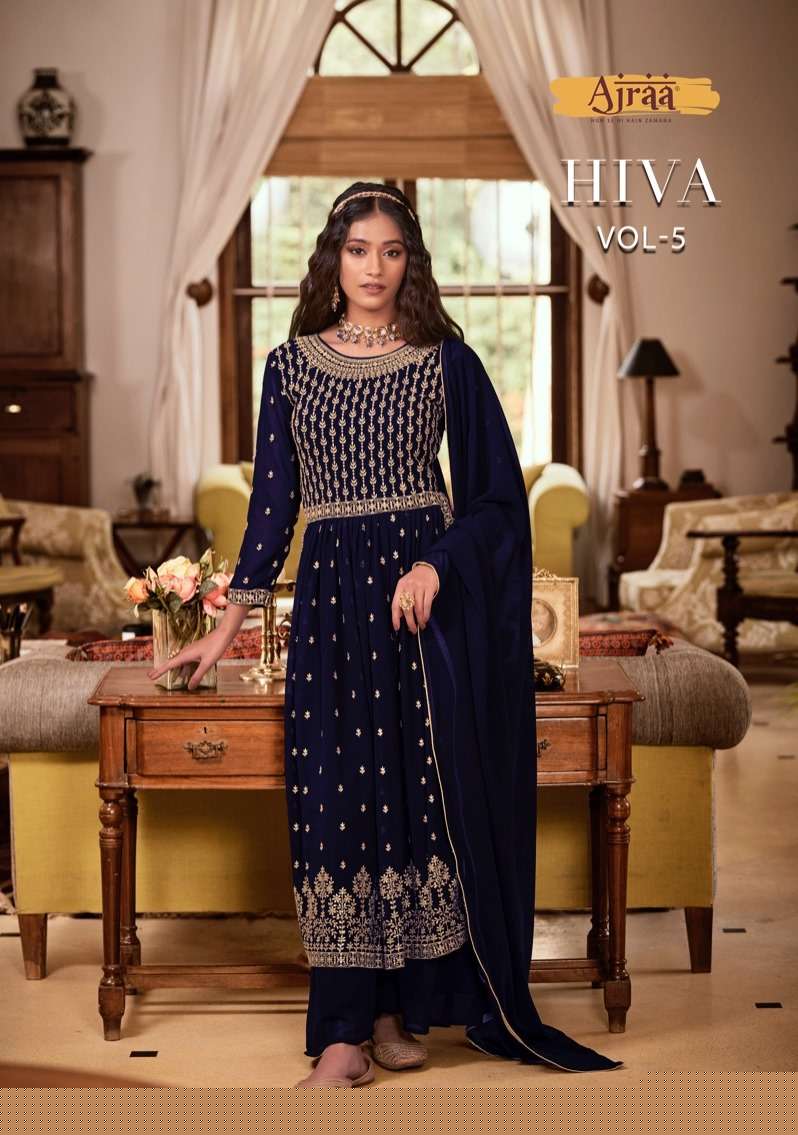 Hiva Vol-5 By Ajraa 51231 To 51234 Series Beautiful Colorful Stylish Fancy Casual Wear & Ethnic Wear & Ready To Wear Georgette Embroidered Dresses At Wholesale Price