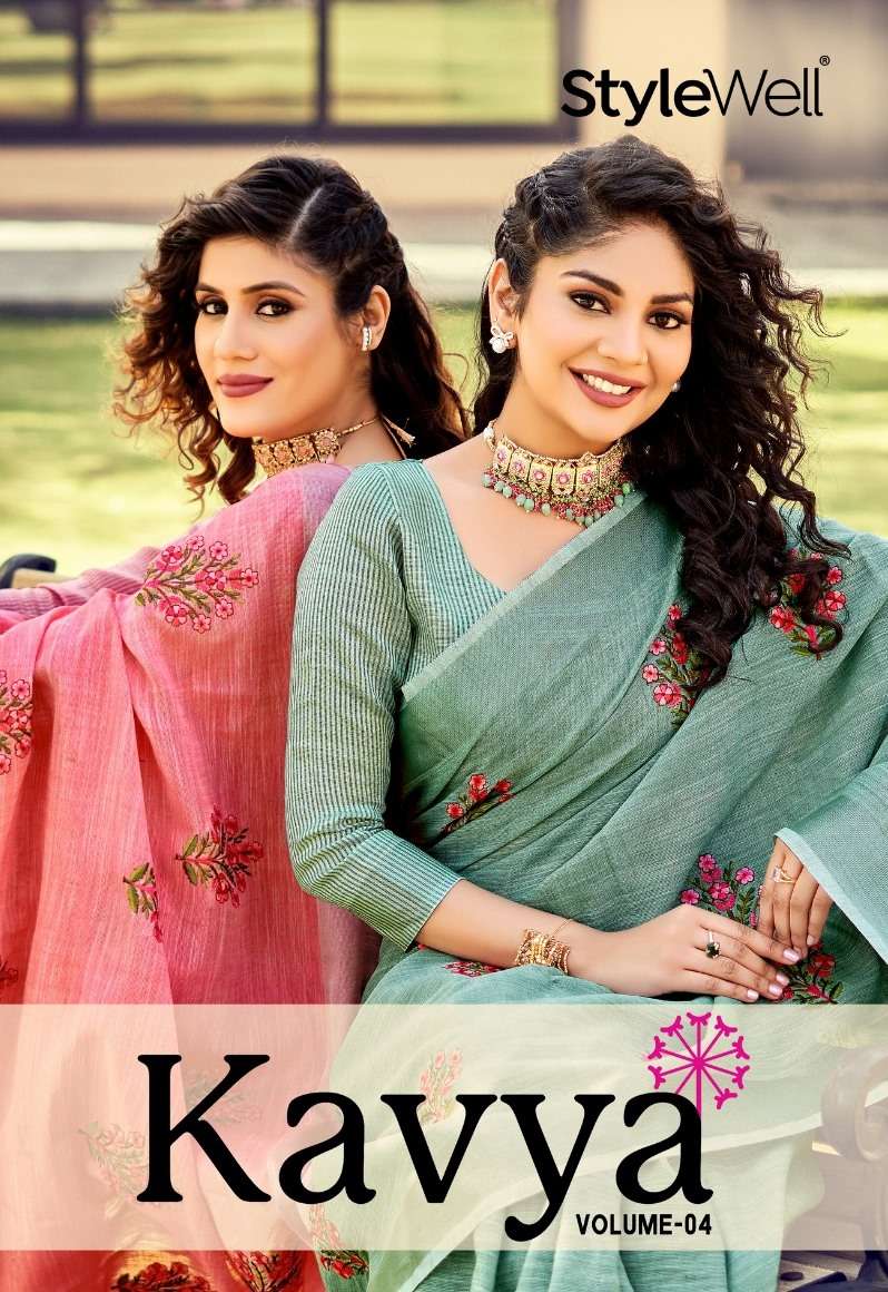 Kavya Vol-4 By Stylewell 731 To 738 Series Indian Traditional Wear Collection Beautiful Stylish Fancy Colorful Party Wear & Occasional Wear Linen Sarees At Wholesale Price