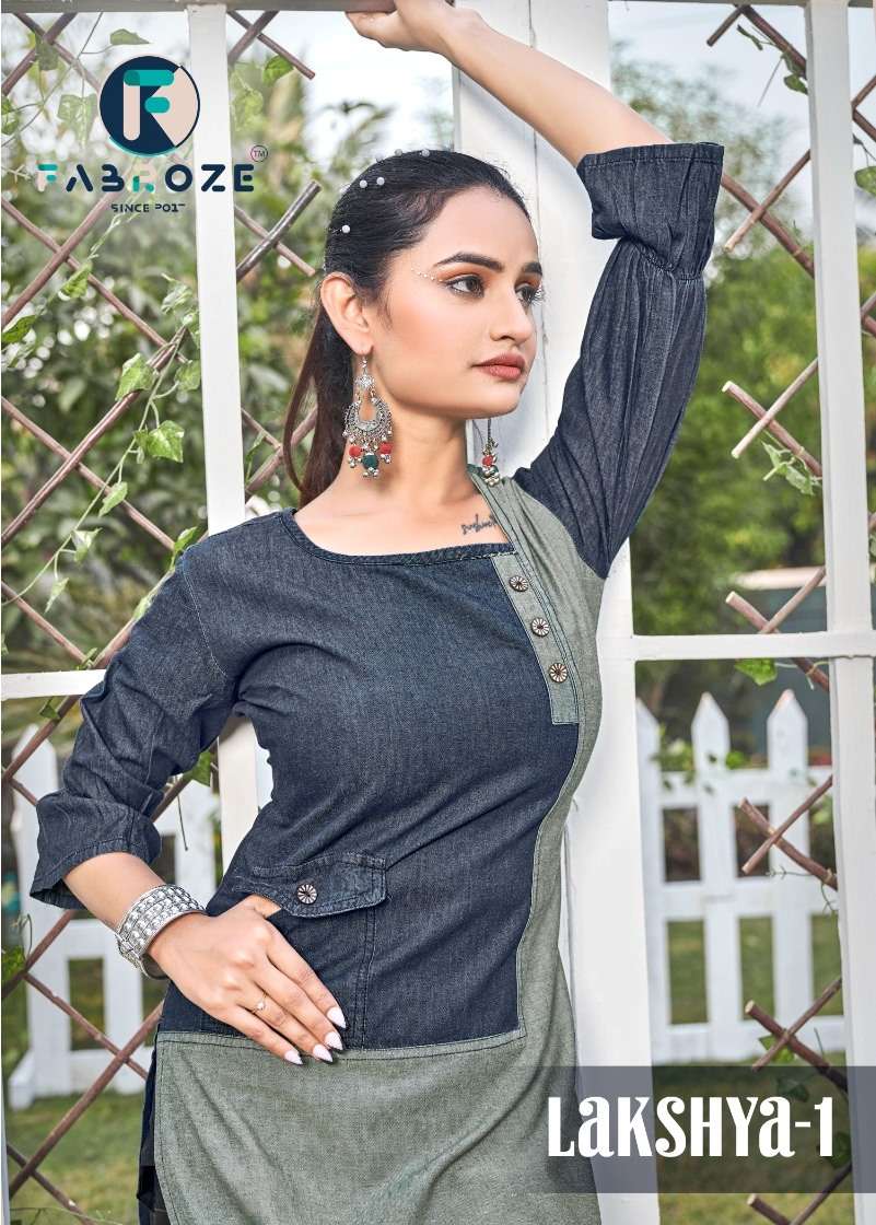 Lakshya Vol-1 By Fabroze 1001 To 1007 Series Beautiful Stylish Fancy Colorful Casual Wear & Ethnic Wear Cotton Denim Kurtis At Wholesale Price