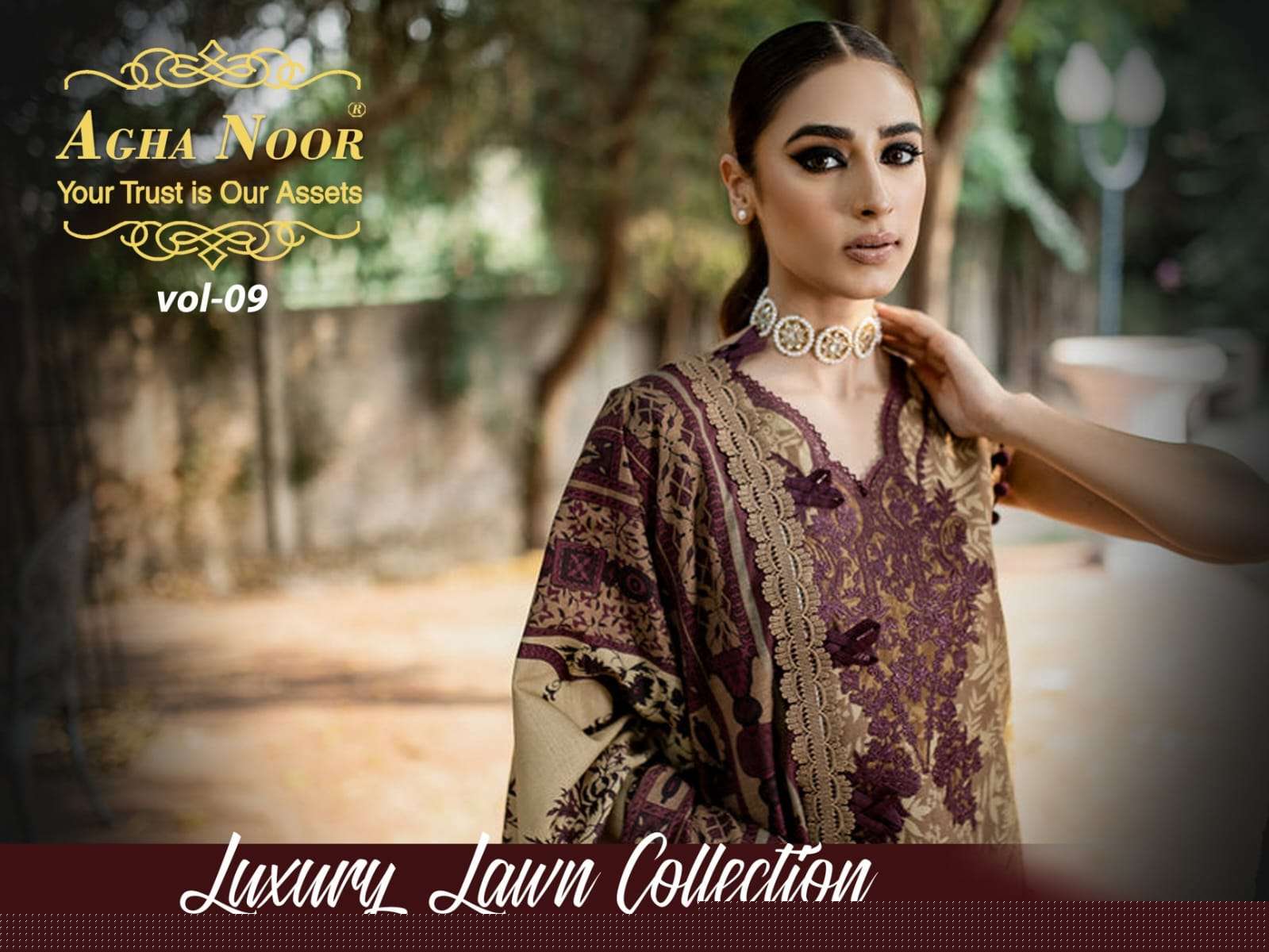 Luxury Lawn Collection Vol-9 By Agha Noor 9001 To 9006 Series Beautiful Suits Stylish Colorful Fancy Casual Wear & Ethnic Wear Lawn Cotton Print Dresses At Wholesale Price