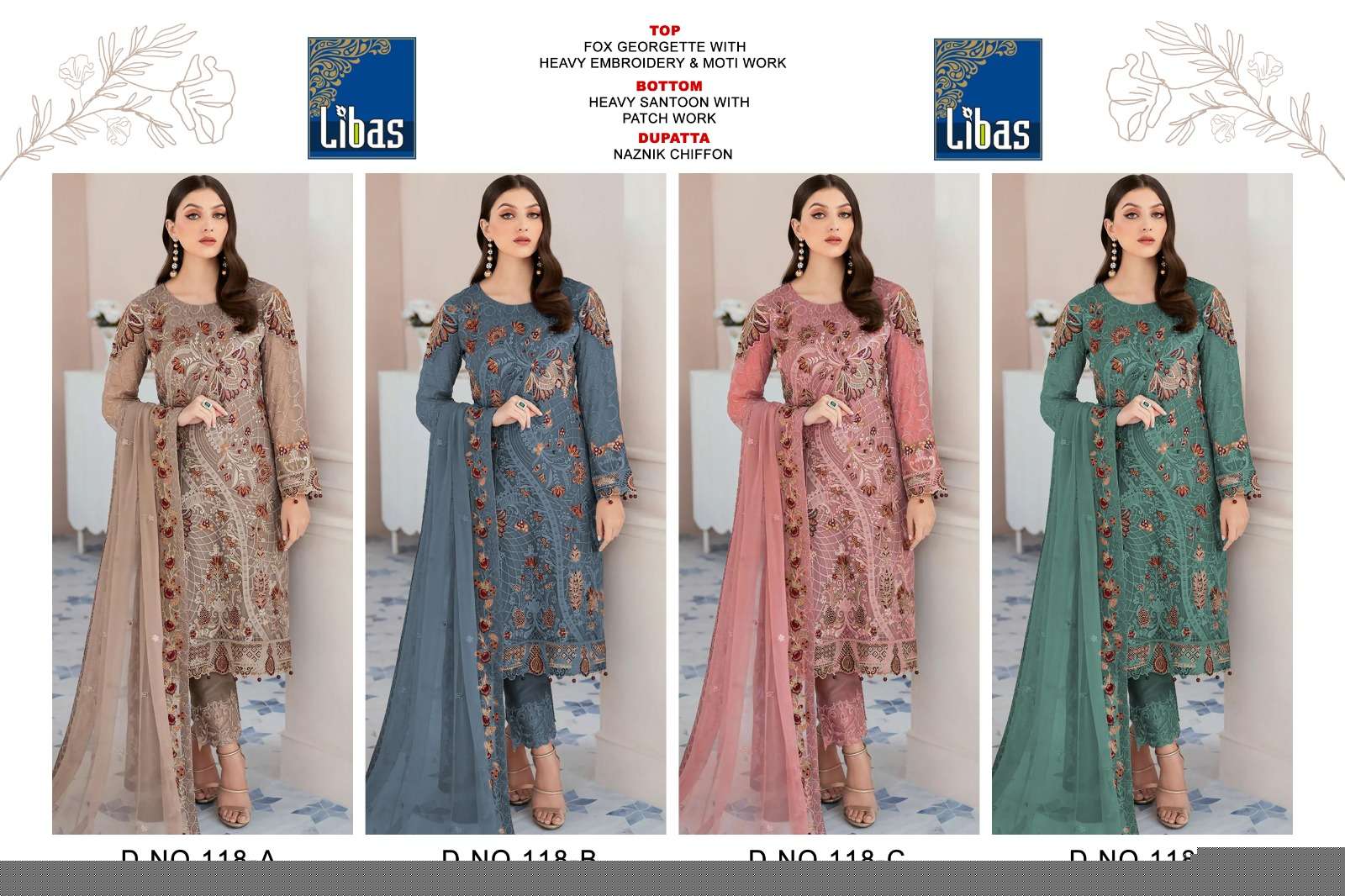 Libas 118 Colours By Libas 118-A To 118-D Series Beautiful Stylish Pakistani Suits Fancy Colorful Casual Wear & Ethnic Wear & Ready To Wear Faux Georgette Embroidered Dresses At Wholesale Price
