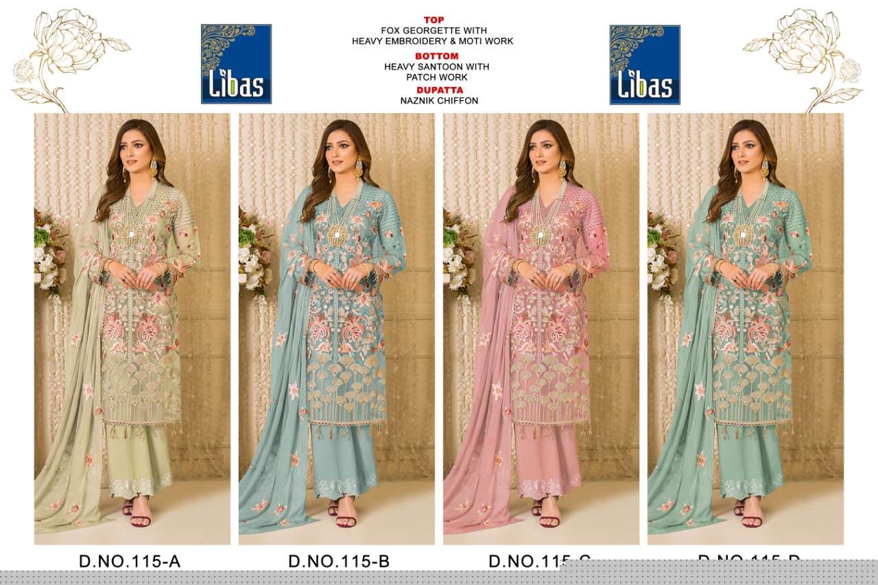 Libas 115 Colours By Libas 115-A To 115-D Series Beautiful Stylish Pakistani Suits Fancy Colorful Casual Wear & Ethnic Wear & Ready To Wear Faux Georgette Embroidered Dresses At Wholesale Price