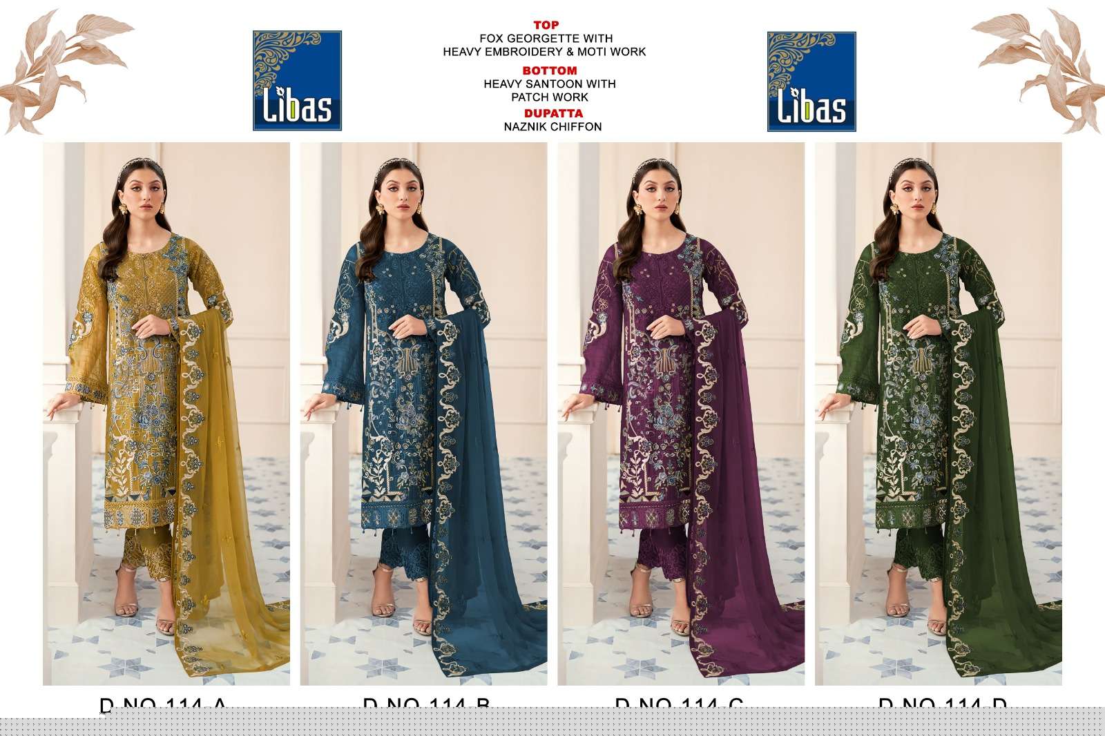 Libas 114 Colours By Libas 114-A To 114-D Series Beautiful Stylish Pakistani Suits Fancy Colorful Casual Wear & Ethnic Wear & Ready To Wear Faux Georgette Embroidered Dresses At Wholesale Price