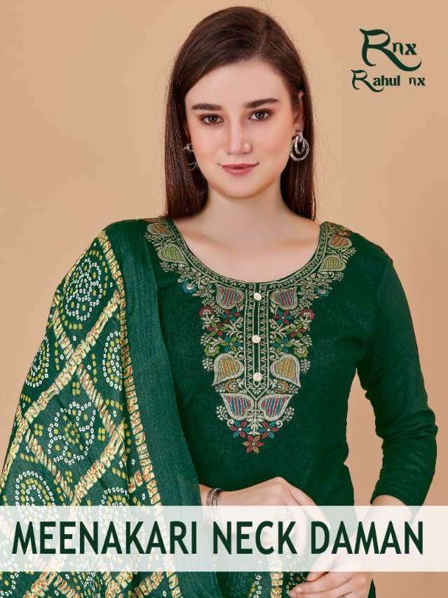 Meenakari Neck Daman By Rahul Nx 1001 To 1008 Series Beautiful Suits Colorful Stylish Fancy Casual Wear & Ethnic Wear Banarasi Jacquard Dresses At Wholesale Price