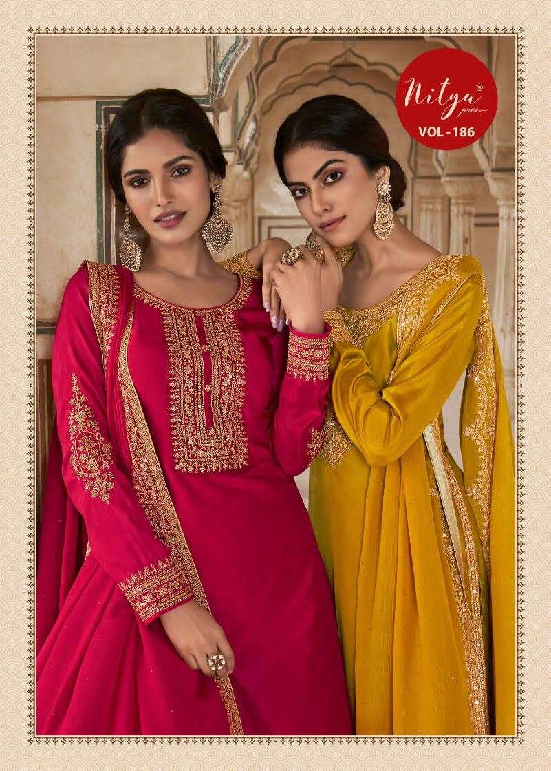 Nitya Vol-186 By LT Fabrics 86001 To 86006 Series Beautiful Festive Suits Colorful Stylish Fancy Casual Wear & Ethnic Wear Dola Silk Dresses At Wholesale Price