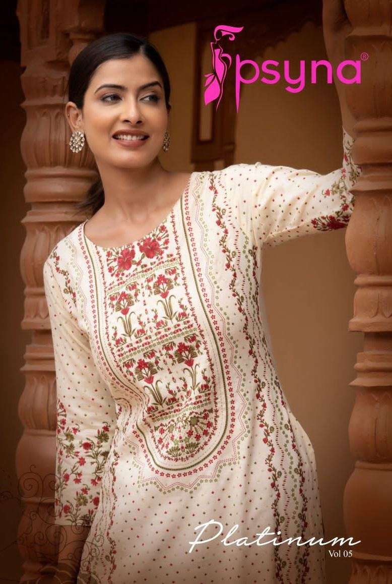Platinum Vol-5 By Psyna 5001 To 5008 Series Designer Stylish Fancy Colorful Beautiful Party Wear & Ethnic Wear Collection Rayon Print Kurtis At Wholesale Price