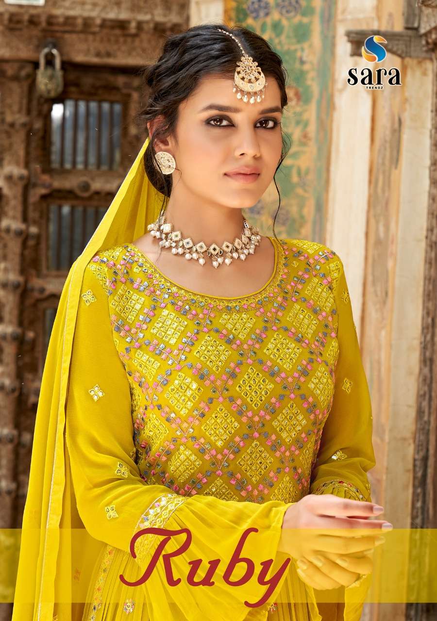 Ruby Vol-2 By Sara Trendz 3851 To 3854 Series Beautiful Sharara Suits Colorful Stylish Fancy Casual Wear & Ethnic Wear Georgette Embroidered Dresses At Wholesale Price