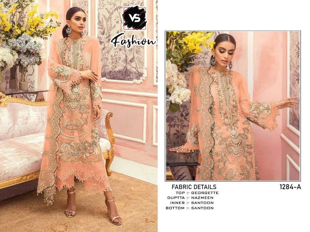 VS Hit Design 1284 Colours By VS Fashion Beautiful Stylish Pakistani Suits Fancy Colorful Casual Wear & Ethnic Wear & Ready To Wear Georgette Embroidery Dresses At Wholesale Price