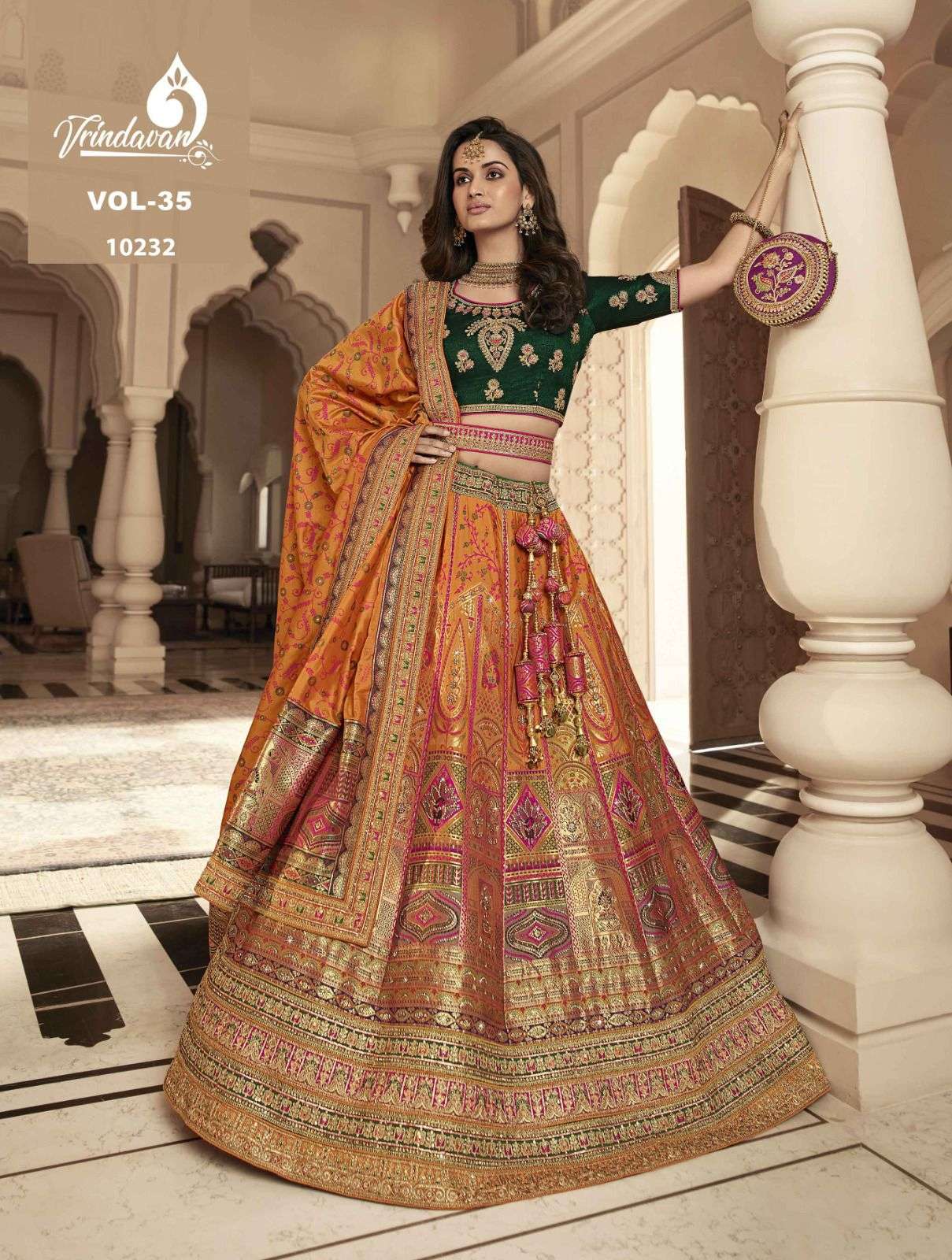 Vrindavan Vol-35 By Vrindavan 10231 To 10239 Series Indian Traditional Beautiful Stylish Designer Banarasi Silk Jacquard Embroidered Party Wear Banarasi Silk Lehengas At Wholesale Price