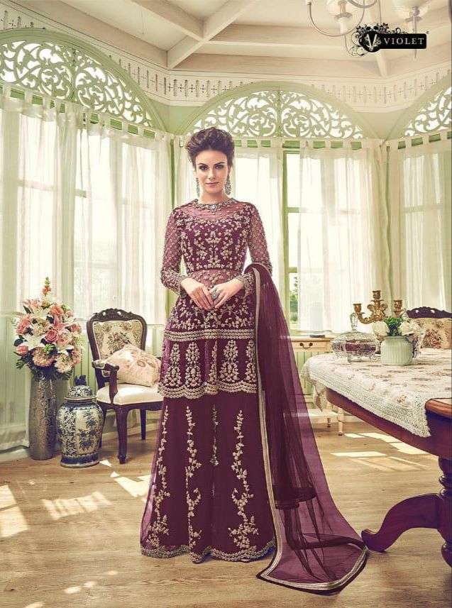 Violet Hit Design 6002-A By Swagat Beautiful Sharara Suits Colorful Stylish Fancy Casual Wear & Ethnic Wear Fancy Embroidered Dresses At Wholesale Price