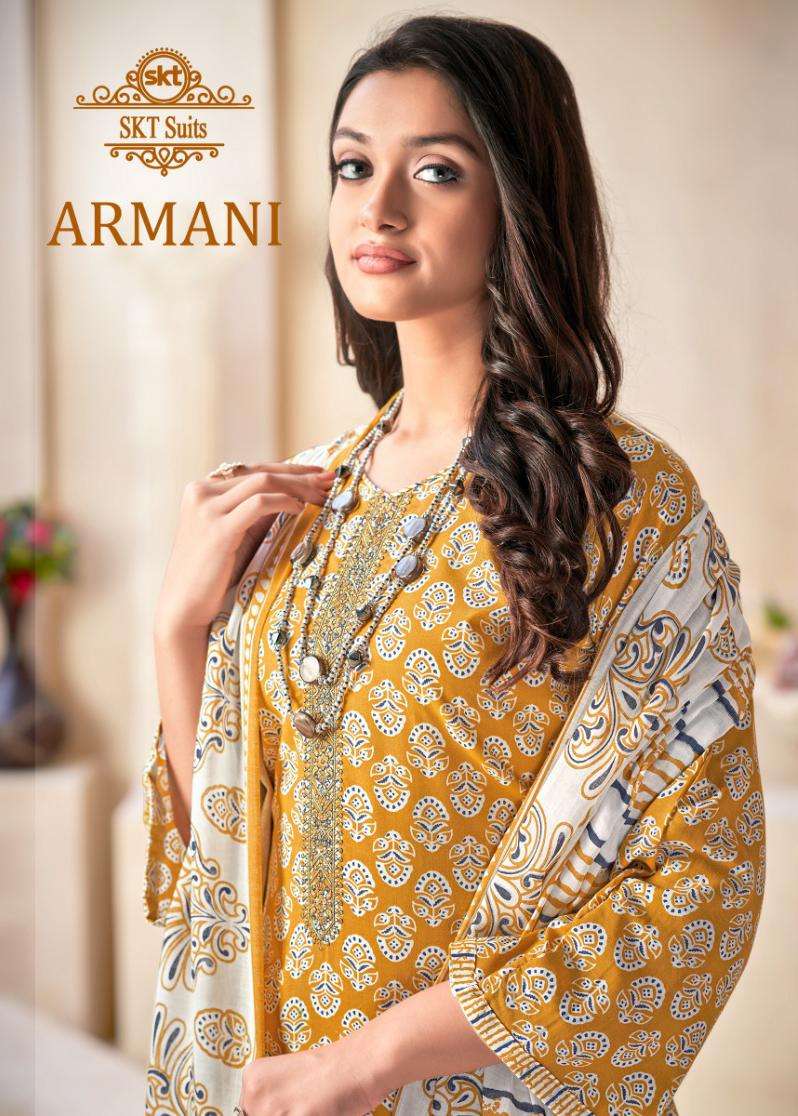 Armani By Skt Suits 78001 To 78008 Series Beautiful Festive Suits Colorful Stylish Fancy Casual Wear & Ethnic Wear Pure Cotton Embroidered Dresses At Wholesale Price