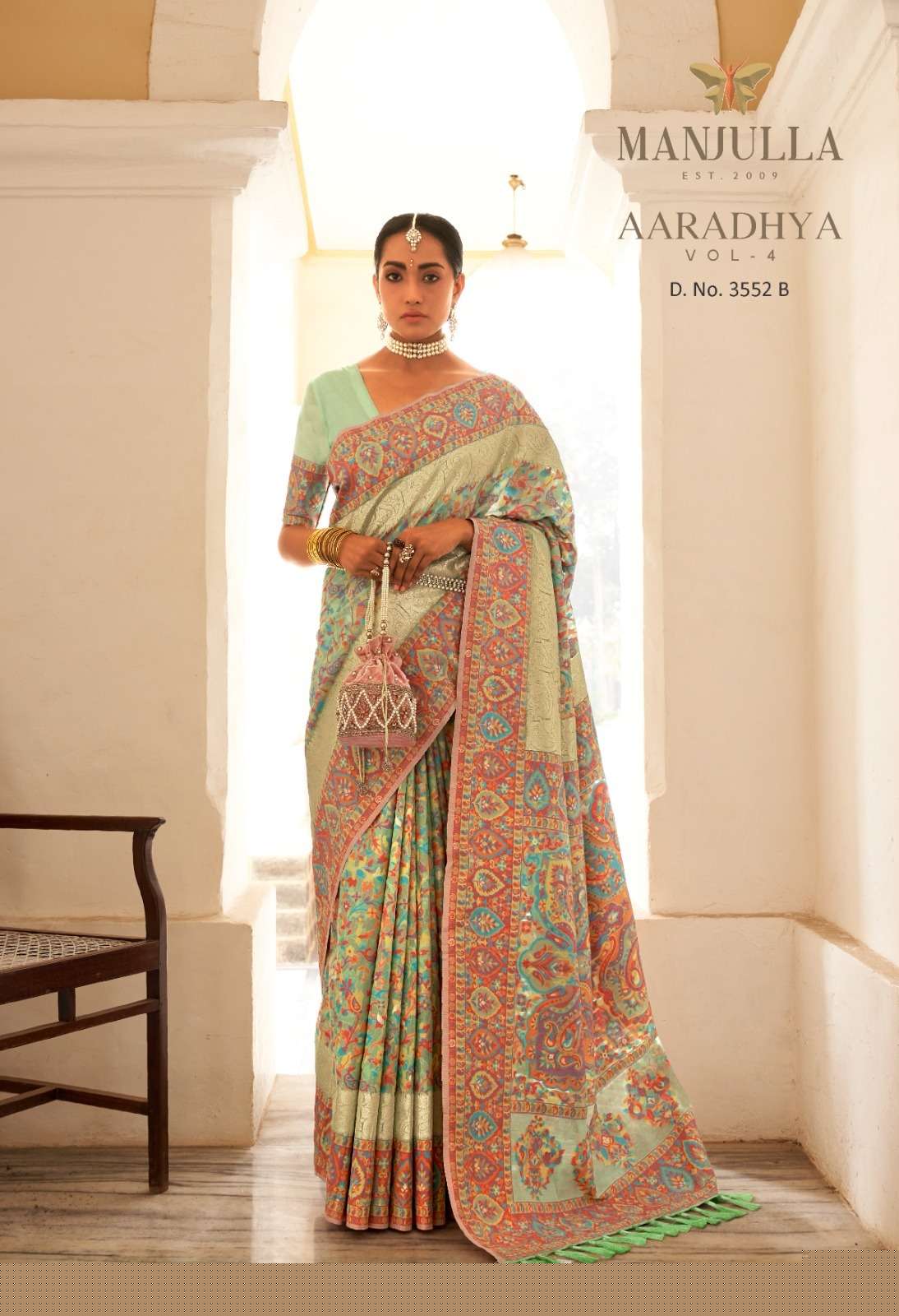 Aaradhya Vol-4 By Manjula 3552-A To 3552-I Series Indian Traditional Wear Collection Beautiful Stylish Fancy Colorful Party Wear & Occasional Wear Kashmiri Pashmina Sarees At Wholesale Price