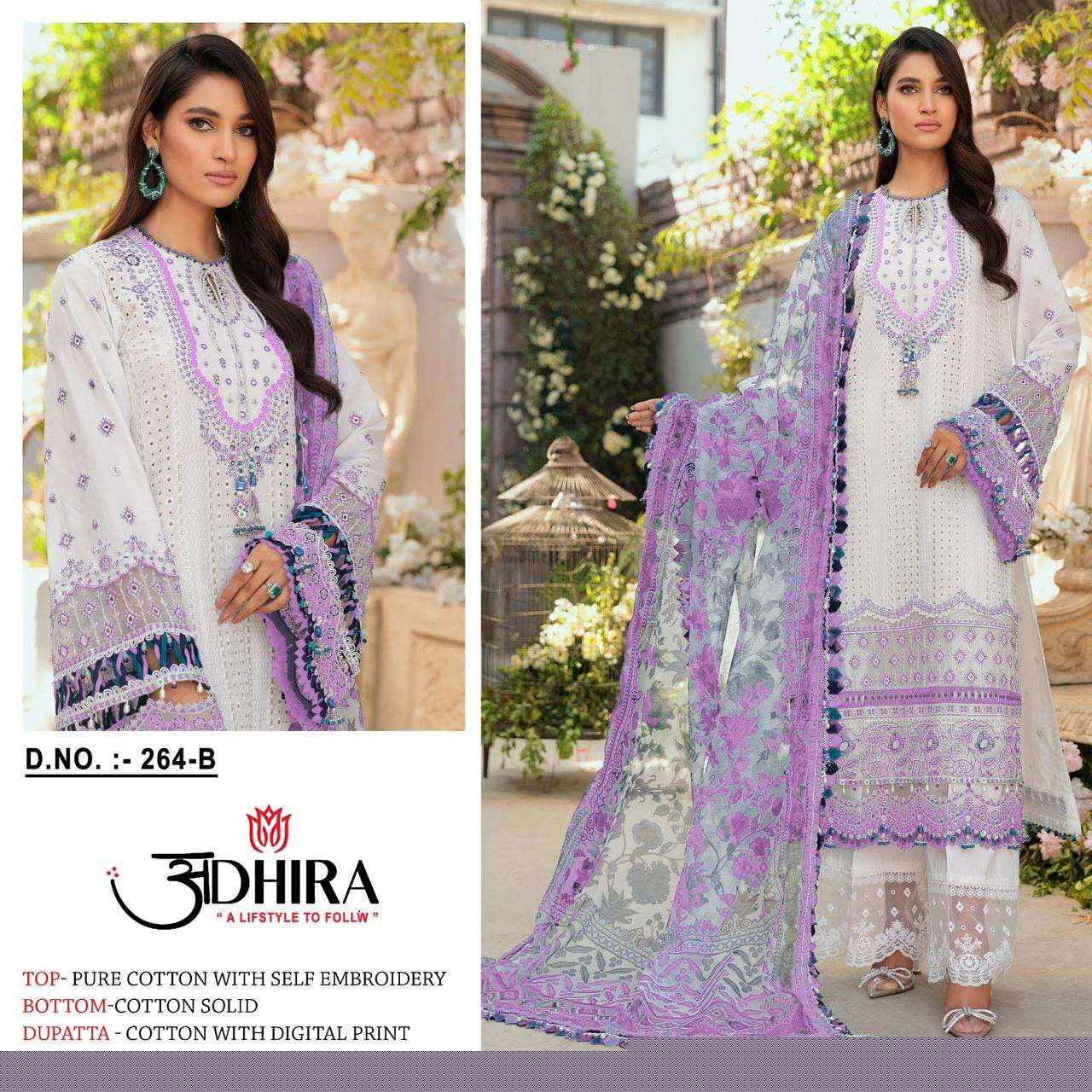 Adhira 264 Colours By Adhira 264-A To 264-E Series Beautiful Stylish Pakistani Suits Fancy Colorful Casual Wear & Ethnic Wear & Ready To Wear Pure Cotton Print Embroidery Dresses At Wholesale Price