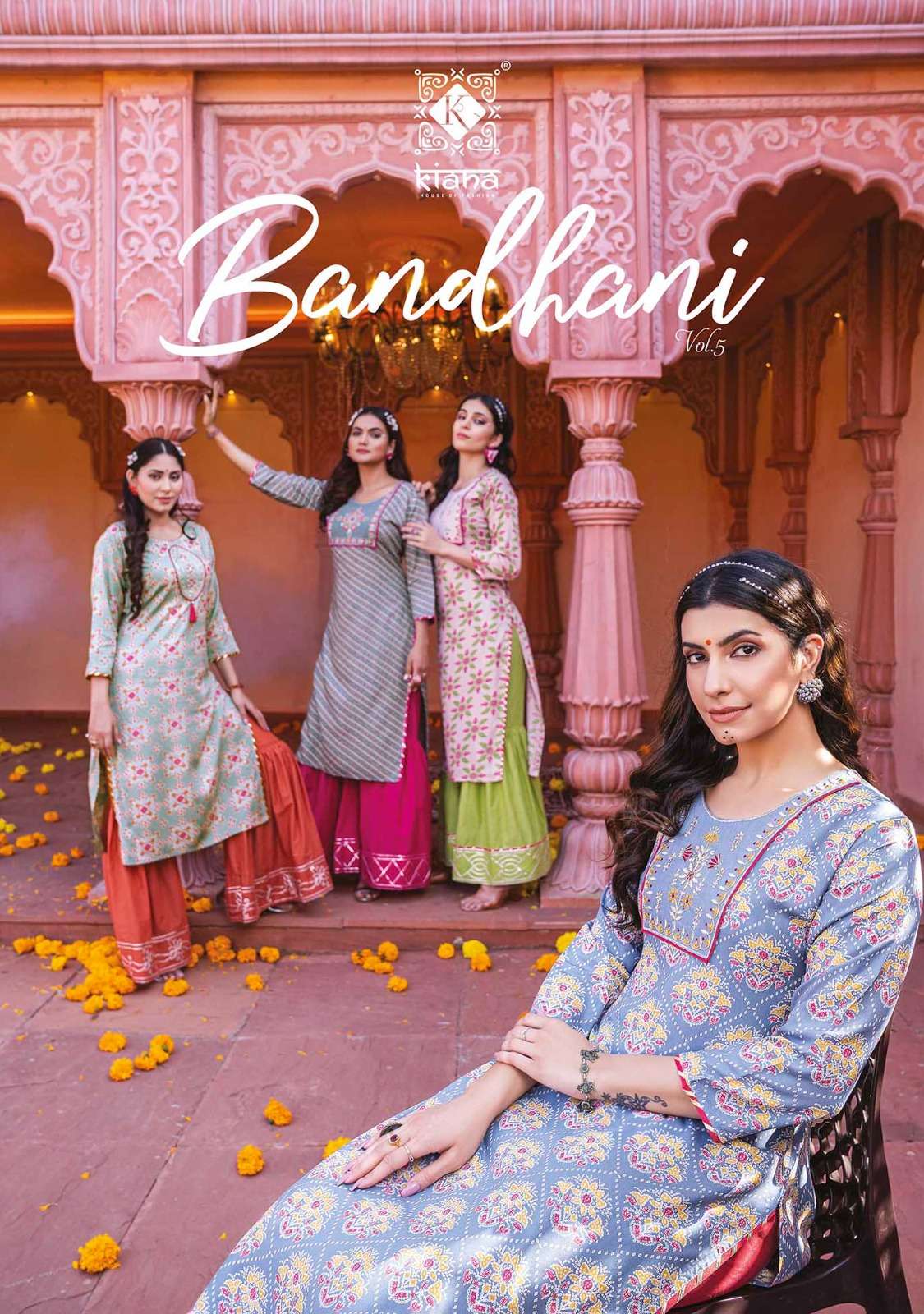 Bandhani Vol-5 By Kiana 501 To 507 Series Designer Stylish Fancy Colorful Beautiful Party Wear & Ethnic Wear Collection Heavy Rayon Kurtis With Bottom At Wholesale Price