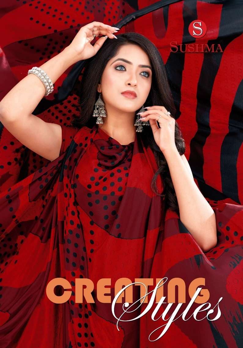 Creating Styles By Sushma 1901-A To 1901-F Series Indian Traditional Wear Collection Beautiful Stylish Fancy Colorful Party Wear & Occasional Wear Crepe Sarees At Wholesale Price