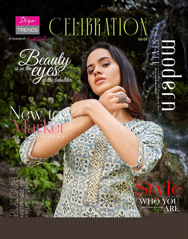 Celebration Vol-4 By Diya Trends 4001 To 4007 Series Designer Stylish Fancy Colorful Beautiful Party Wear & Ethnic Wear Collection Rayon Print Kurtis With Bottom At Wholesale Price