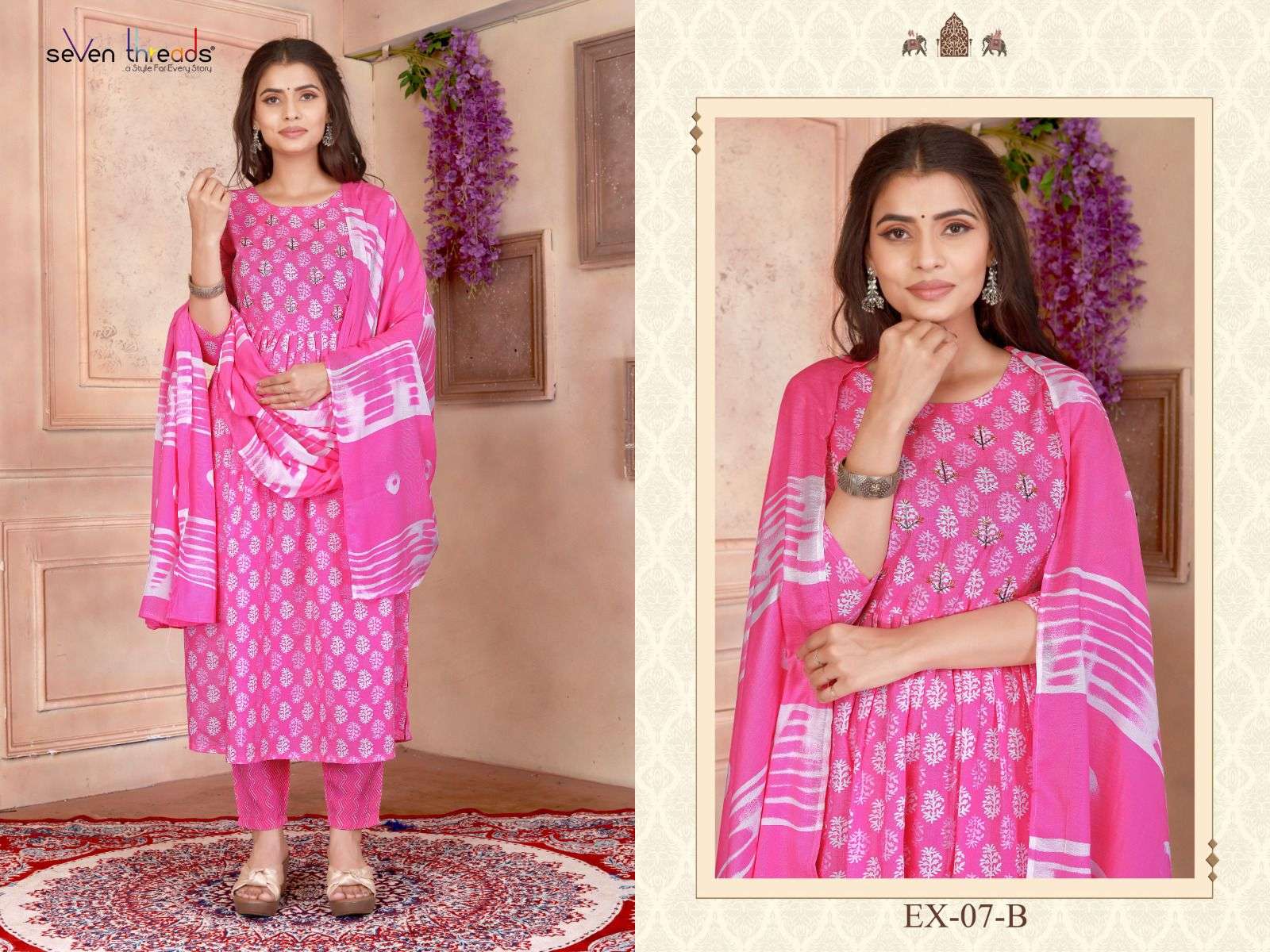 Ex Vol-7 By Seven Threads 07-A To 07-D Series Beautiful Suits Colorful Stylish Fancy Casual Wear & Ethnic Wear Cotton Print Dresses At Wholesale Price