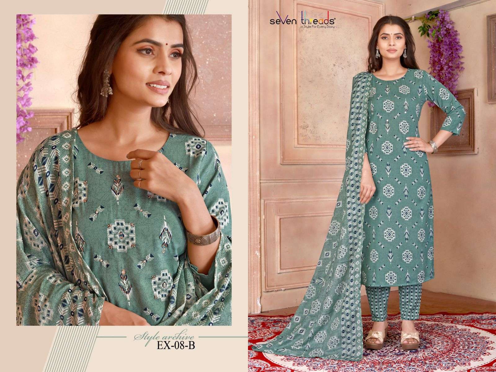 Ex Vol-8 By Seven Threads 08-A To 08-D Series Beautiful Suits Colorful Stylish Fancy Casual Wear & Ethnic Wear Cotton Print Dresses At Wholesale Price