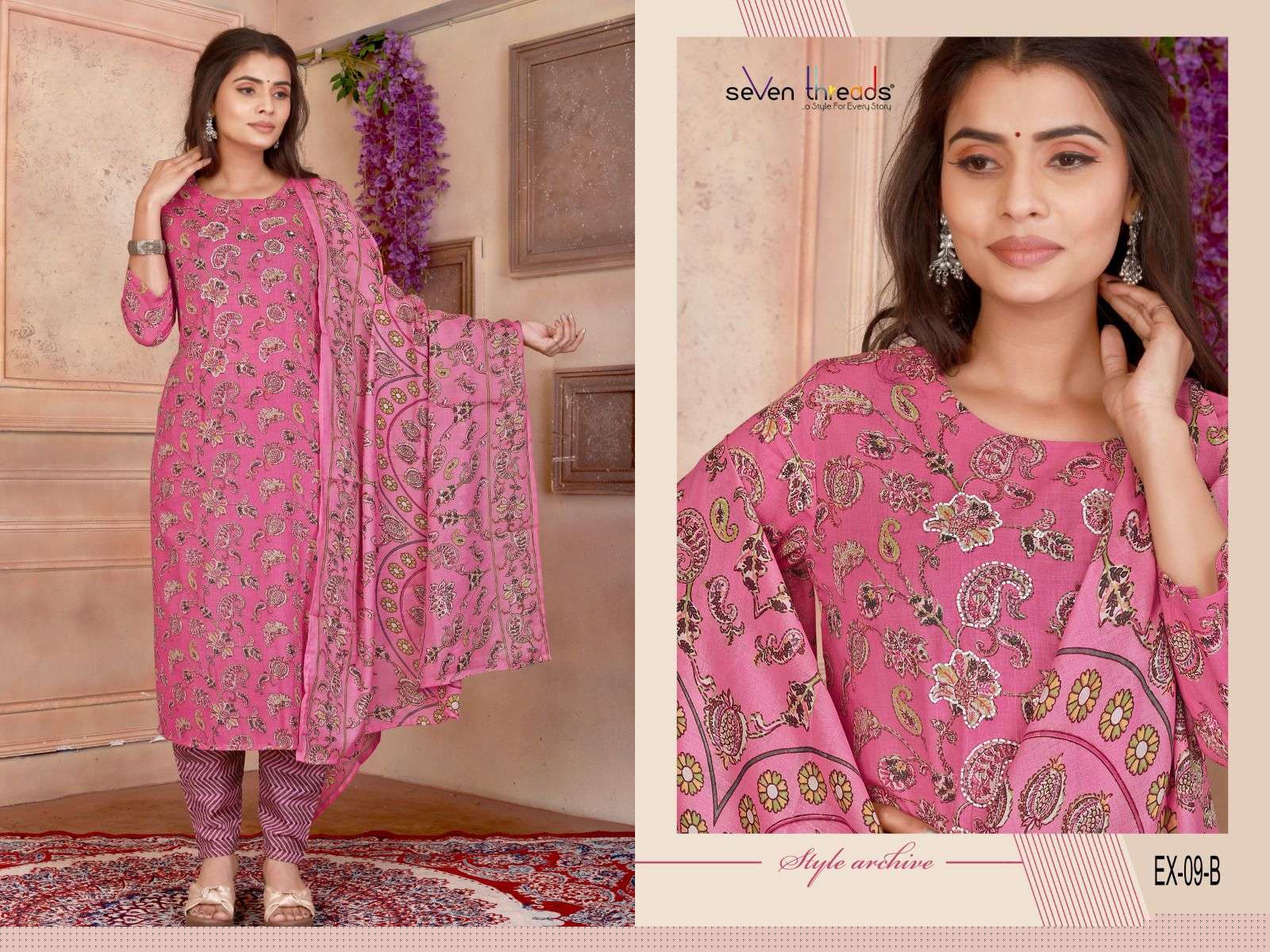 Ex Vol-9 By Seven Threads 09-A To 09-D Series Beautiful Suits Colorful Stylish Fancy Casual Wear & Ethnic Wear Cotton Print Dresses At Wholesale Price