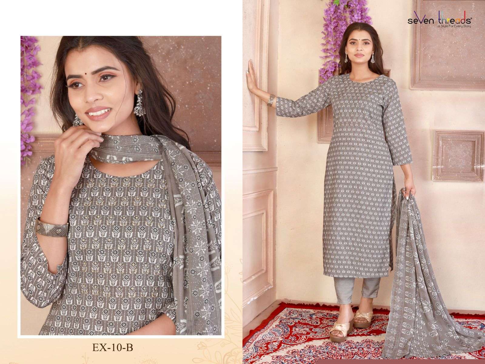 Ex Vol-10 By Seven Threads 10-A To 10-D Series Beautiful Suits Colorful Stylish Fancy Casual Wear & Ethnic Wear Cotton Print Dresses At Wholesale Price
