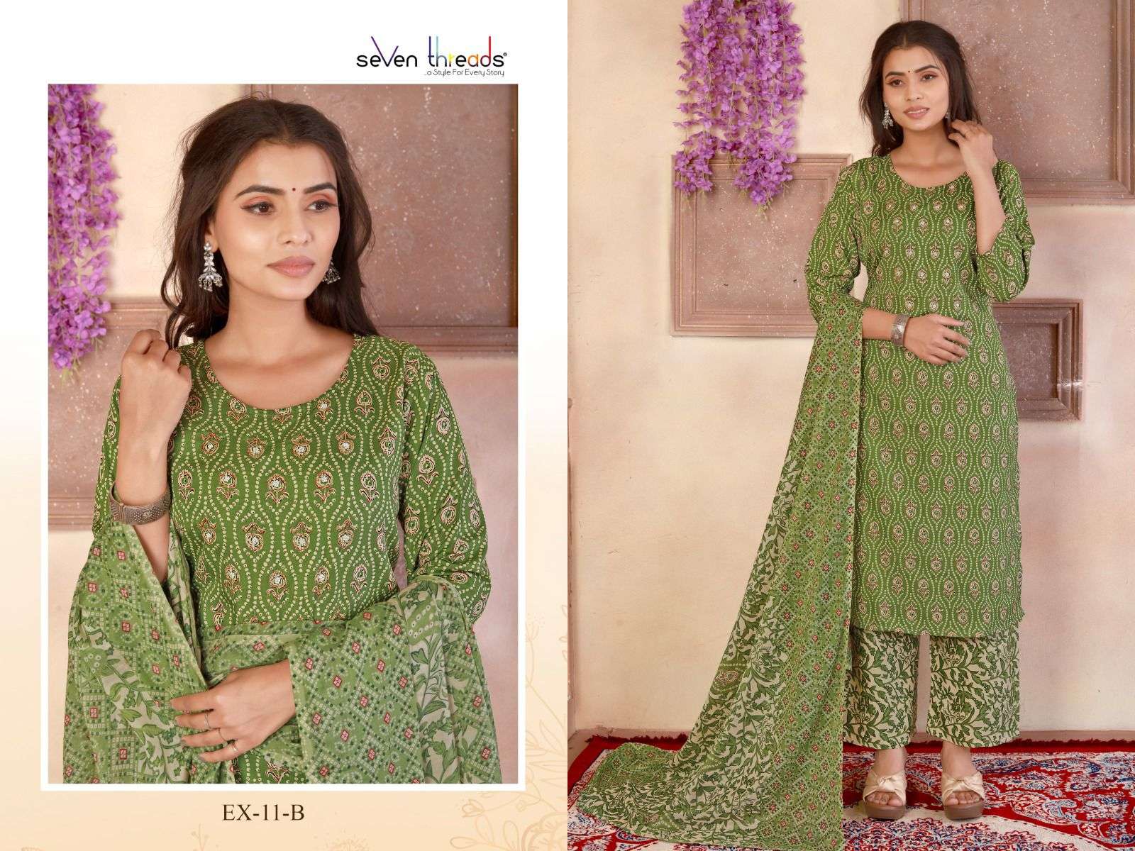 Ex Vol-11 By Seven Threads 11-A To 11-D Series Beautiful Suits Colorful Stylish Fancy Casual Wear & Ethnic Wear Cotton Print Dresses At Wholesale Price
