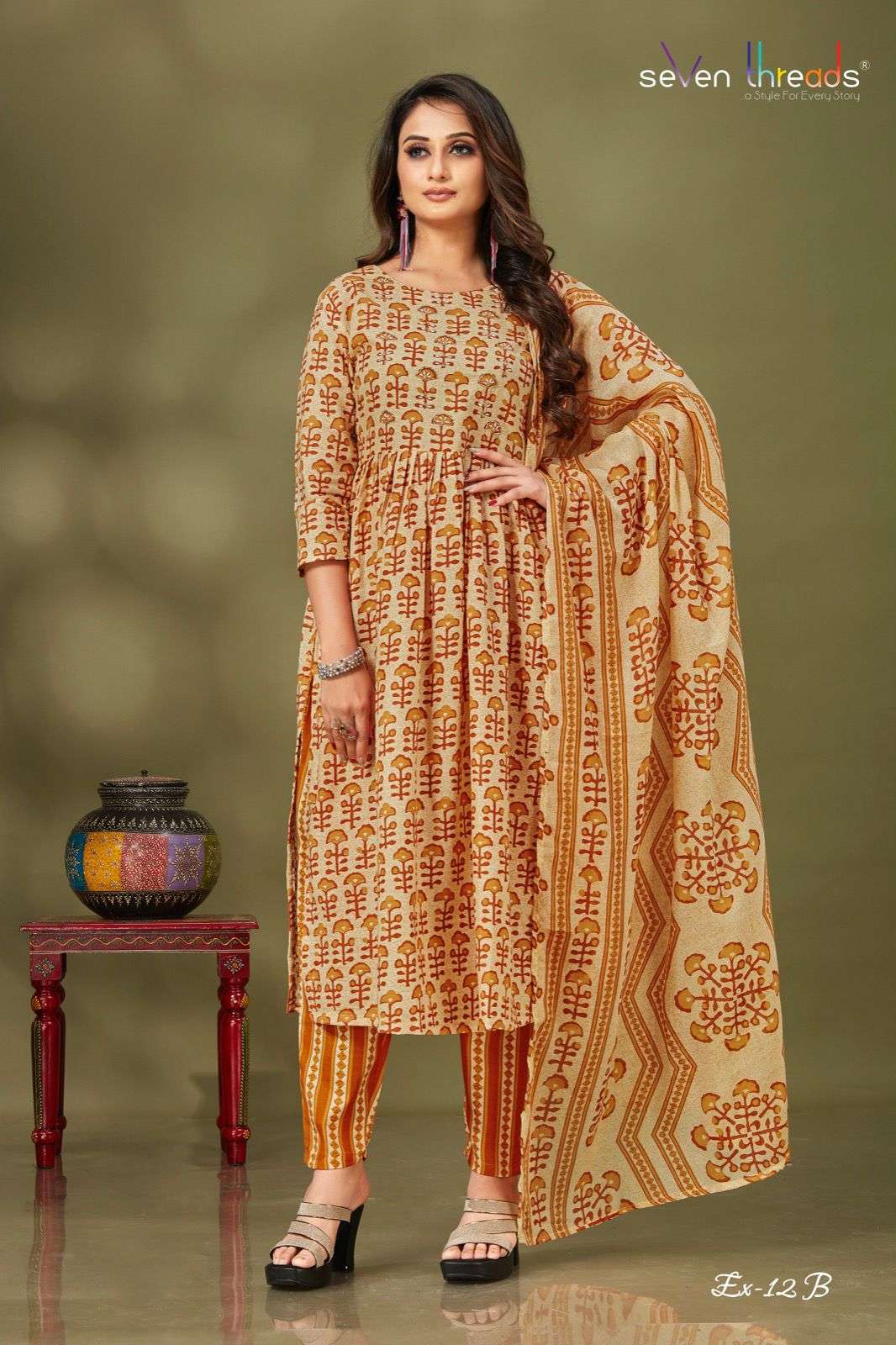 Ex Vol-12 By Seven Threads 12-A To 12-D Series Beautiful Suits Colorful Stylish Fancy Casual Wear & Ethnic Wear Cotton Print Dresses At Wholesale Price