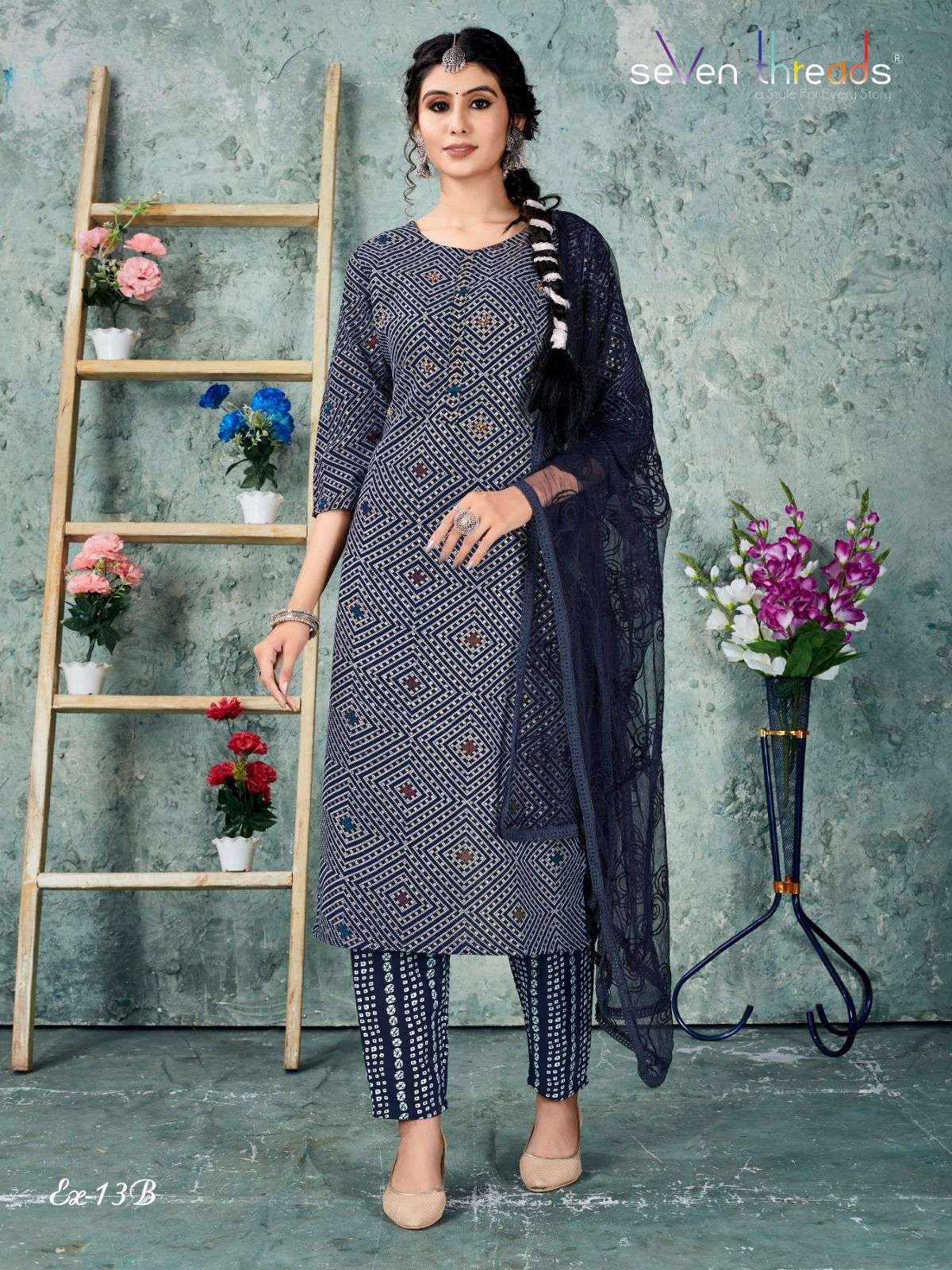 Ex Vol-13 By Seven Threads 13-A To 13-D Series Beautiful Suits Colorful Stylish Fancy Casual Wear & Ethnic Wear Cotton Print Dresses At Wholesale Price