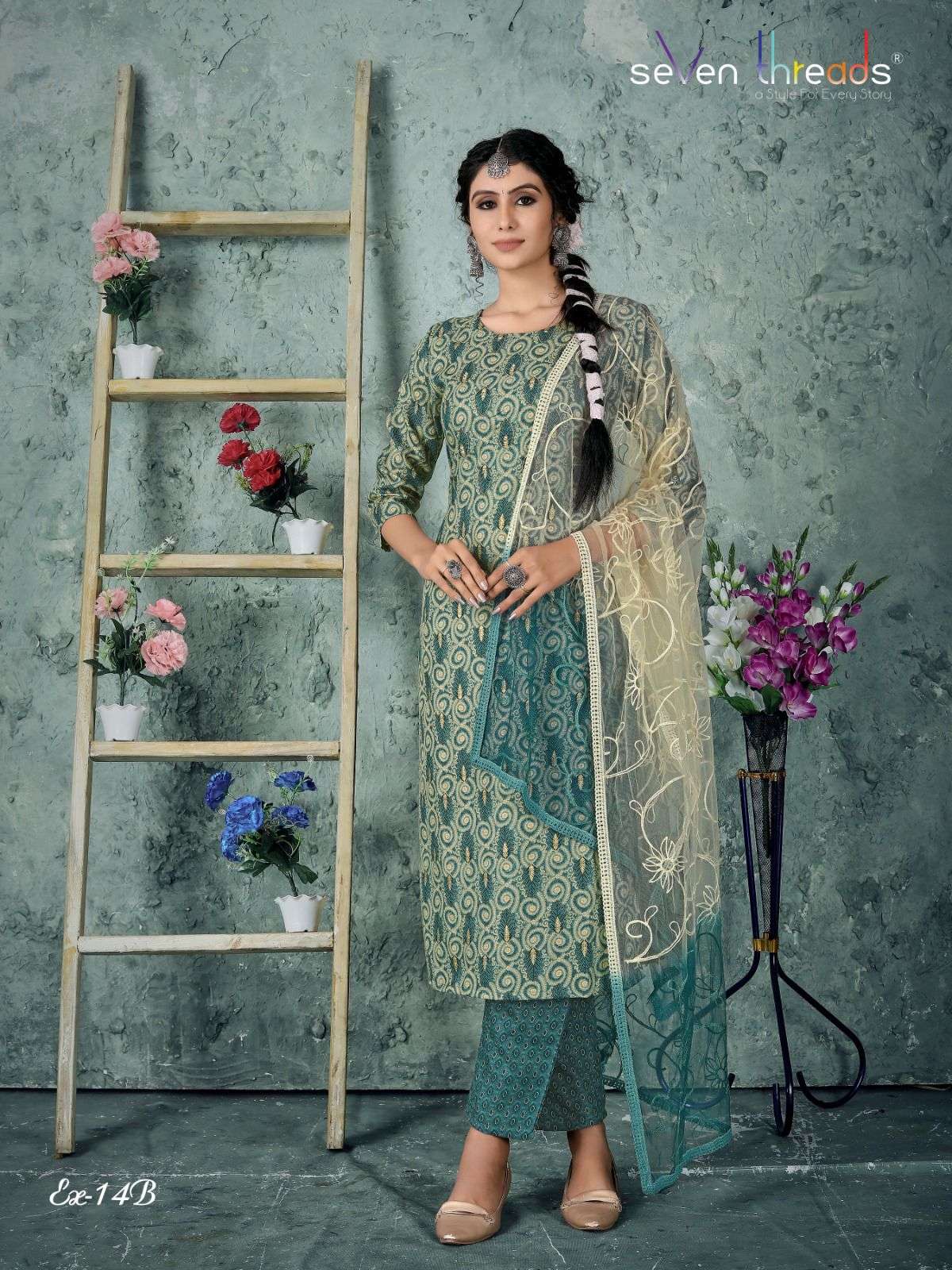 Ex Vol-14 By Seven Threads 14-A To 14-D Series Beautiful Suits Colorful Stylish Fancy Casual Wear & Ethnic Wear Cotton Print Dresses At Wholesale Price