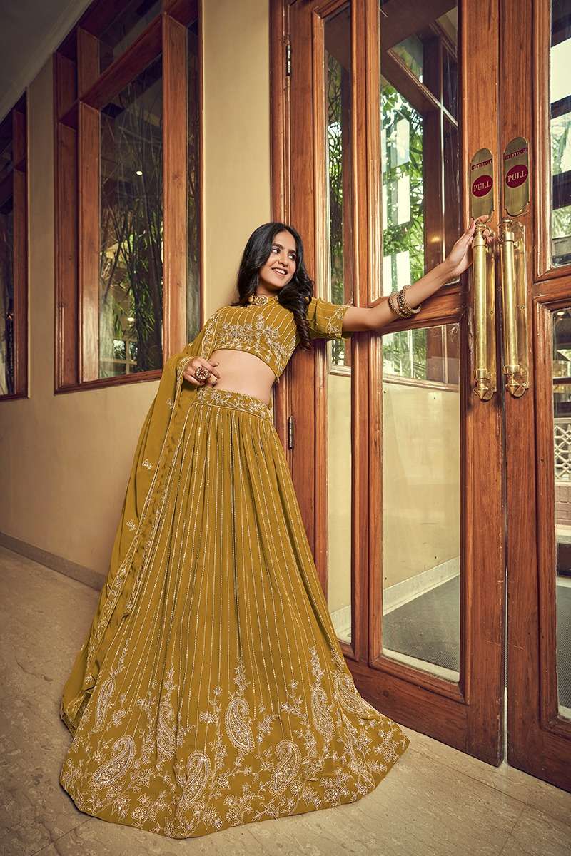 Enhance By Aahvan 1601 To 1603 Series Beautiful Festive Collection Occasional Bridal Wear & Party Wear Faux Georgette Lehengas At Wholesale Price