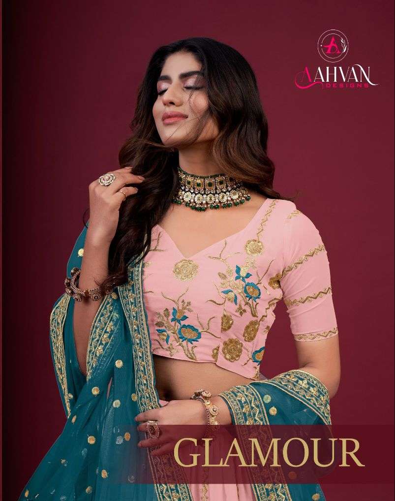 Glamour By Aahvan 3401 To 3404 Series Wedding Wear Collection Beautiful Stylish Colorful Fancy Party Wear & Occasional Wear Faux Georgette Lehengas At Wholesale Price