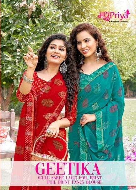 Geetika By Madhupriya 52751 To 52758 Series Indian Traditional Wear Collection Beautiful Stylish Fancy Colorful Party Wear & Occasional Wear Georgette Sarees At Wholesale Price