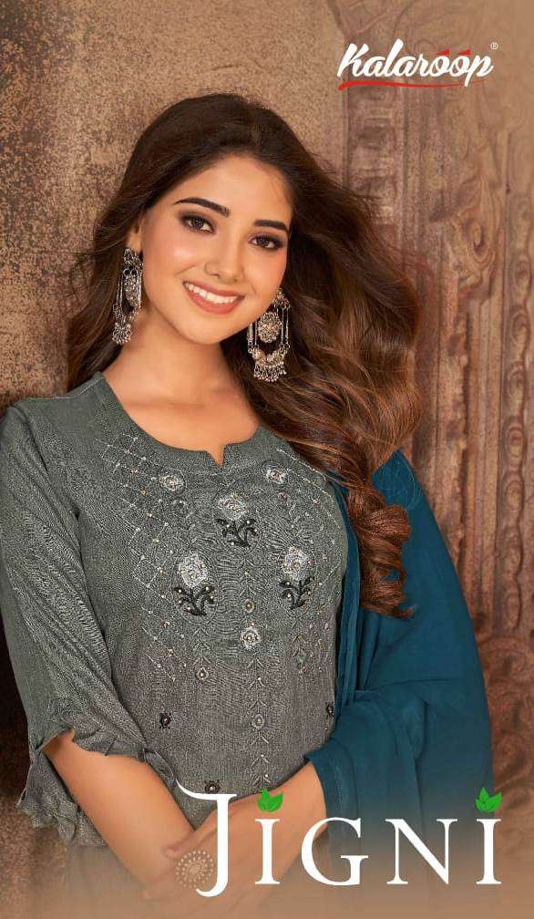 Jigni By Kalaroop 13771 To 13774 Series Beautiful Suits Colorful Stylish Fancy Casual Wear & Ethnic Wear Rayon With Embroidered Dresses At Wholesale Price