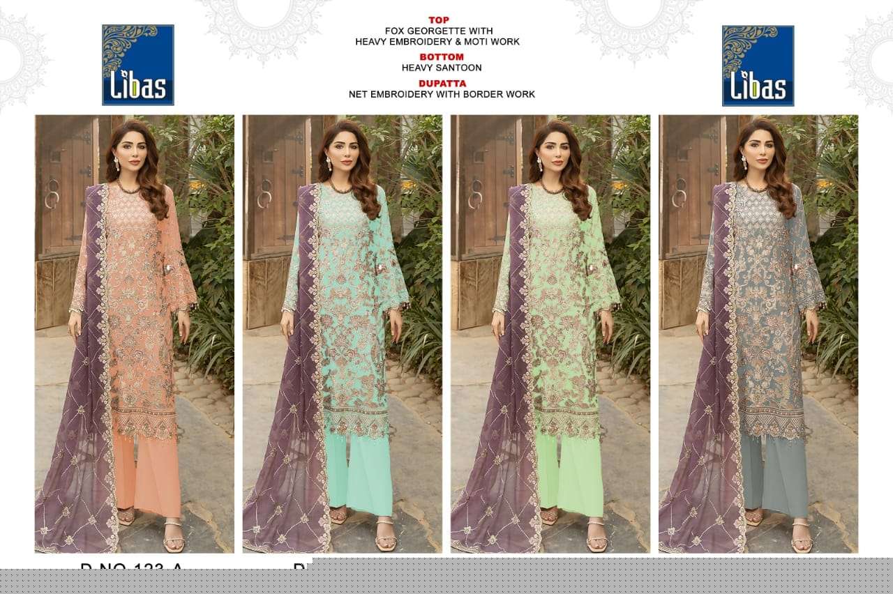 Libas 123 Colours By Libas 123-A To 123-D Series Beautiful Stylish Pakistani Suits Fancy Colorful Casual Wear & Ethnic Wear & Ready To Wear Faux Georgette Embroidered Dresses At Wholesale Price