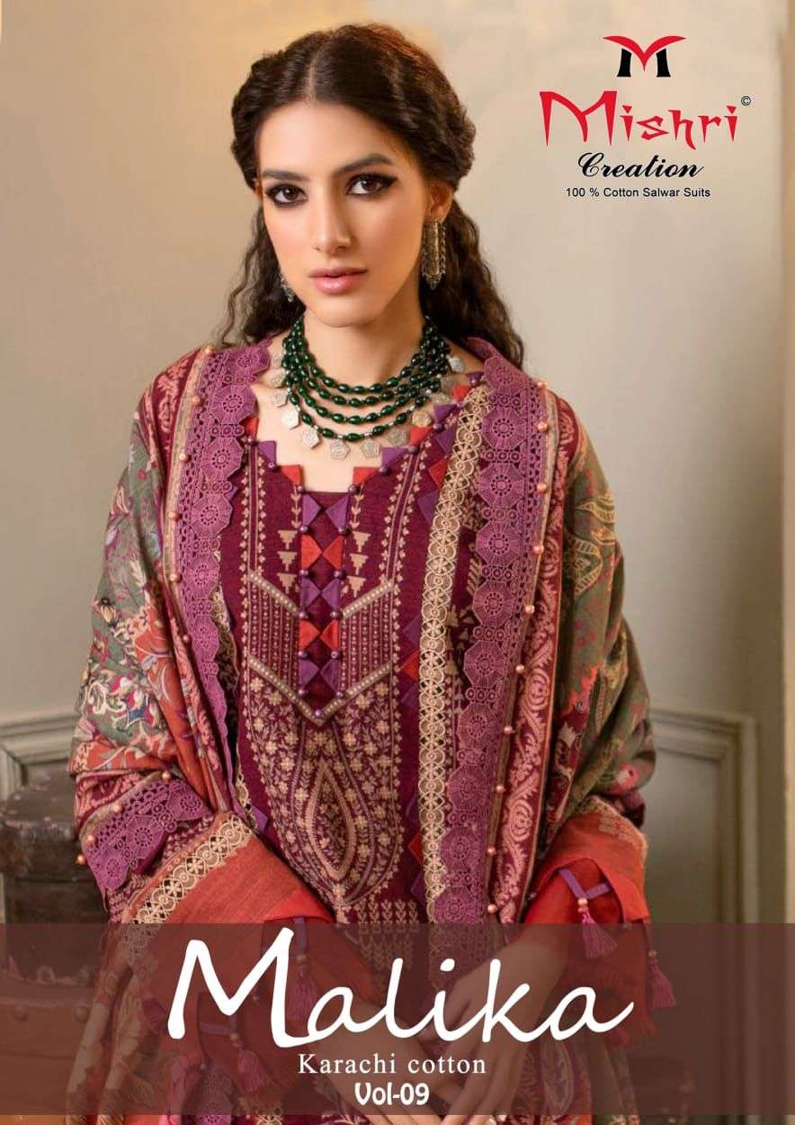 Malika Vol-9 By Mishri 9001 To 9006 Series Beautiful Stylish Pakistani Suits Fancy Colorful Casual Wear & Ethnic Wear & Ready To Wear Heavy Cotton Embroidered Dresses At Wholesale Price