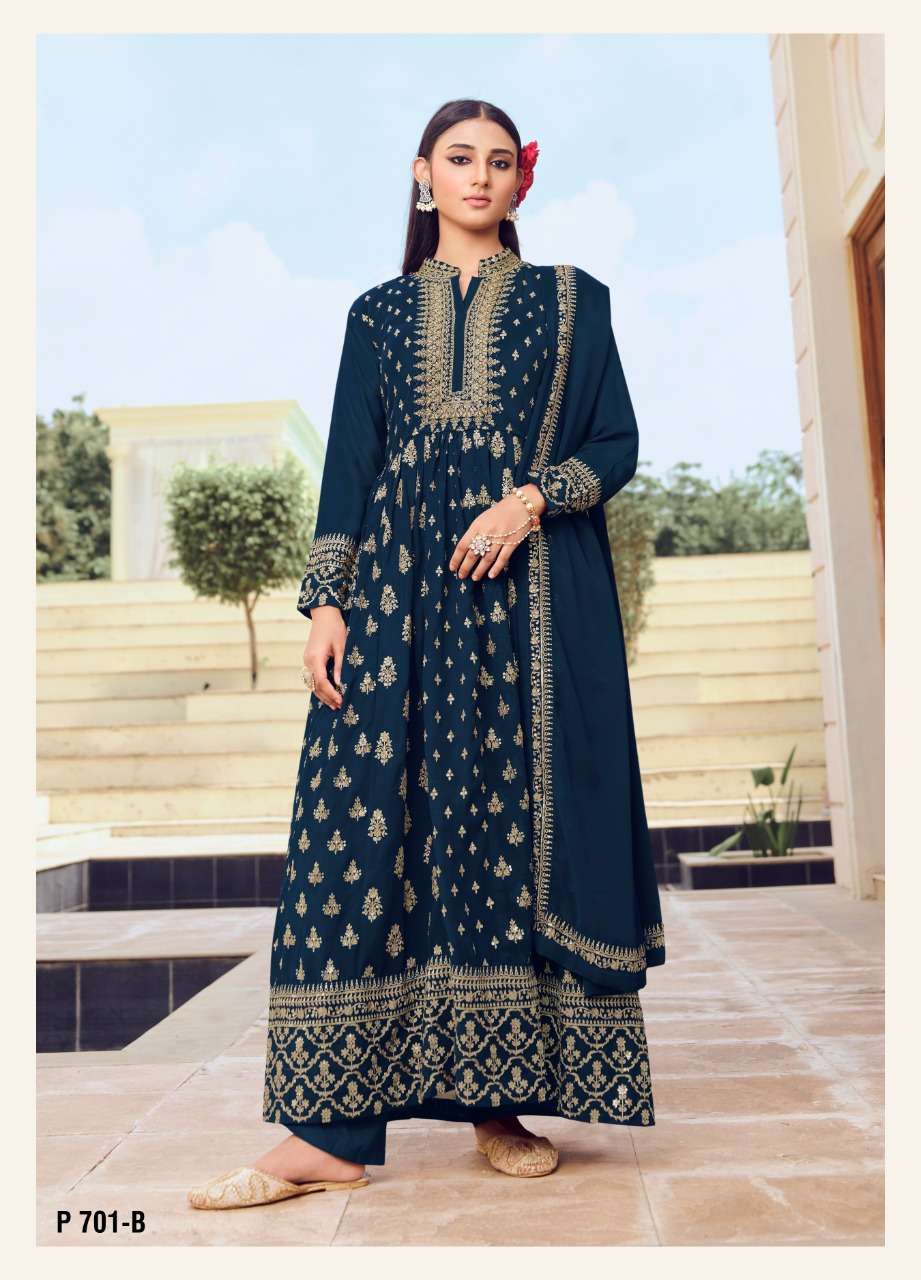 Nitya 701 Colours By Lt Fabrics 701-A To 701-D Series Beautiful Festive Suits Colorful Stylish Fancy Casual Wear & Ethnic Wear Georgette With Work Dresses At Wholesale Price