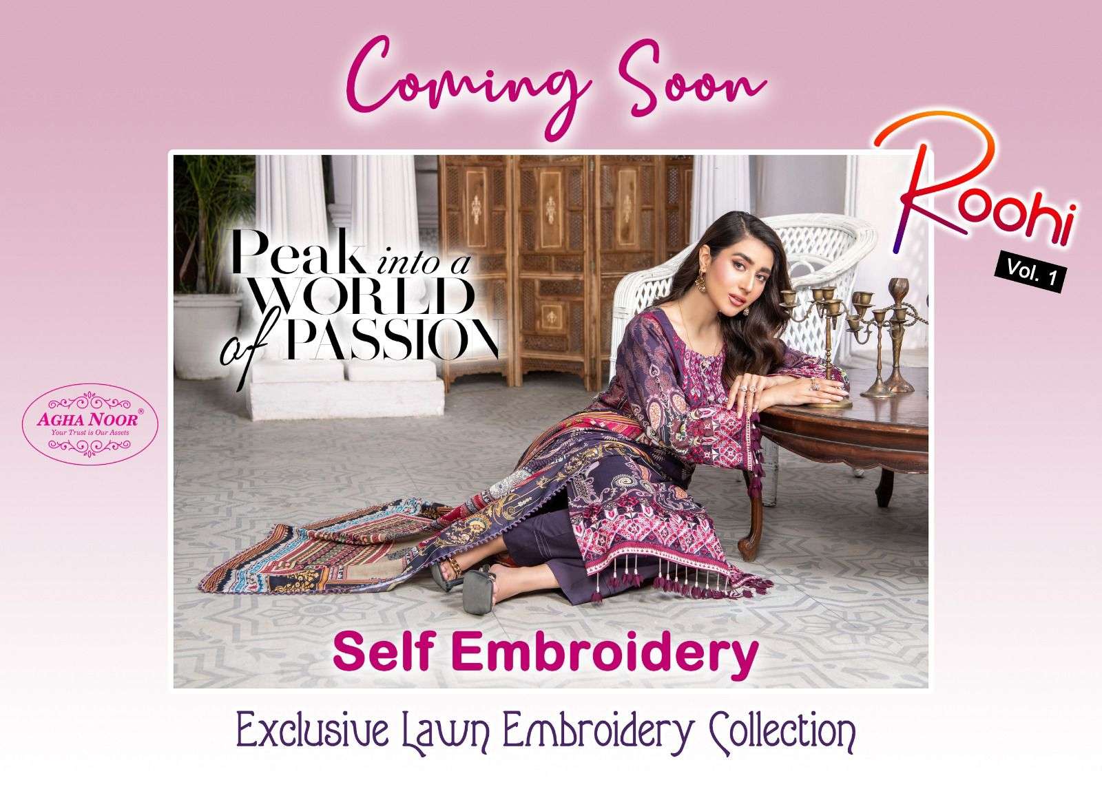 Roohi Vol-1 By Agha Noor 1001 To 1004 Series Beautiful Stylish Pakistani Suits Fancy Colorful Casual Wear & Ethnic Wear & Ready To Wear Lawn Cotton Embroidered Dresses At Wholesale Price
