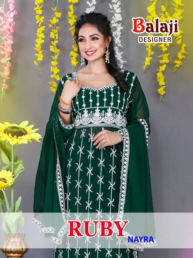 Ruby By Balaji Designer 1001 To 1004 Series Beautiful Sharara Suits Colorful Stylish Fancy Casual Wear & Ethnic Wear Georgette Embroidered Dresses At Wholesale Price