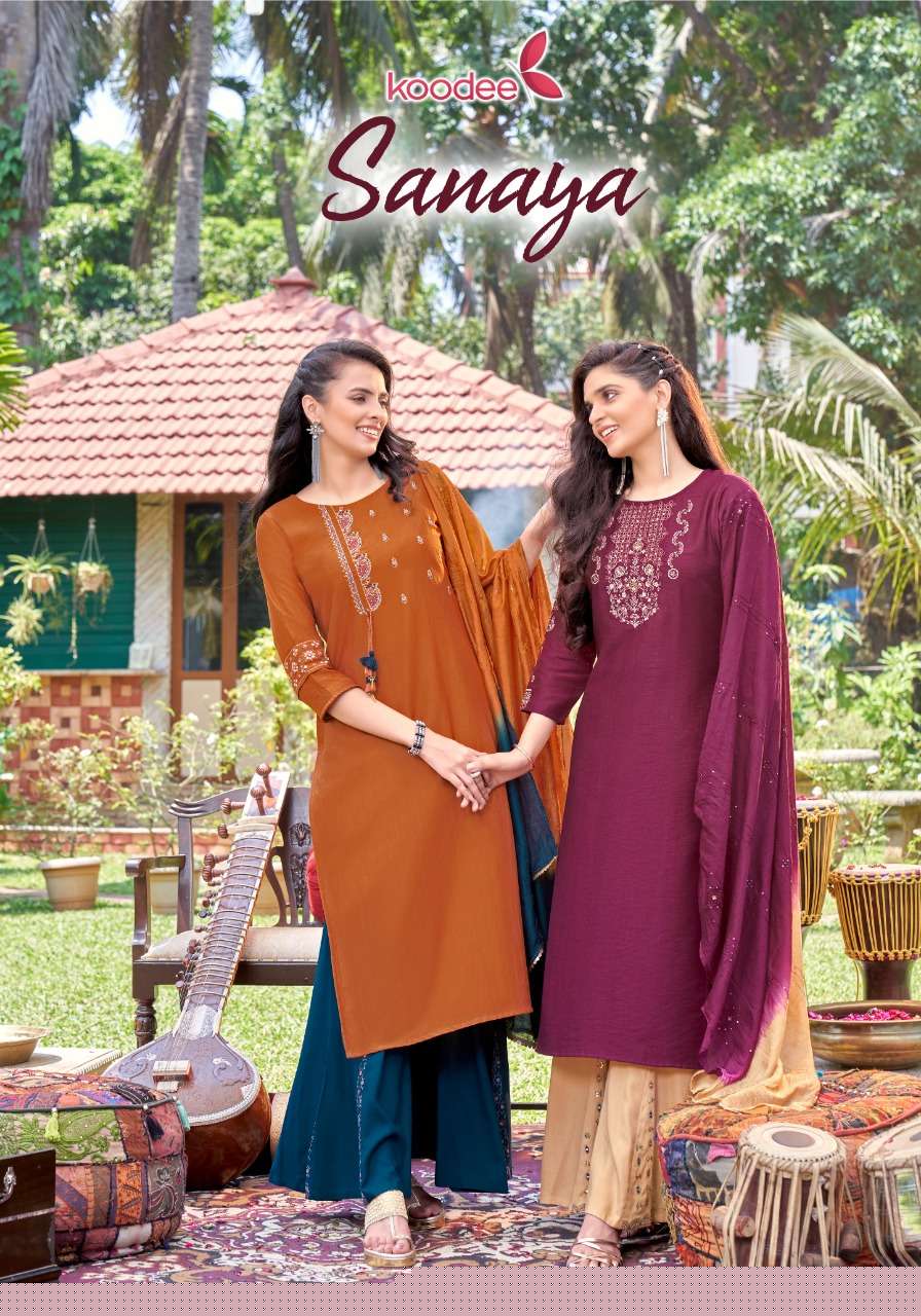 Sanaya By Koodee 1001 To 1006 Series Beautiful Festive Suits Colorful Stylish Fancy Casual Wear & Ethnic Wear Heavy Chinnon Embroidered Dresses At Wholesale Price