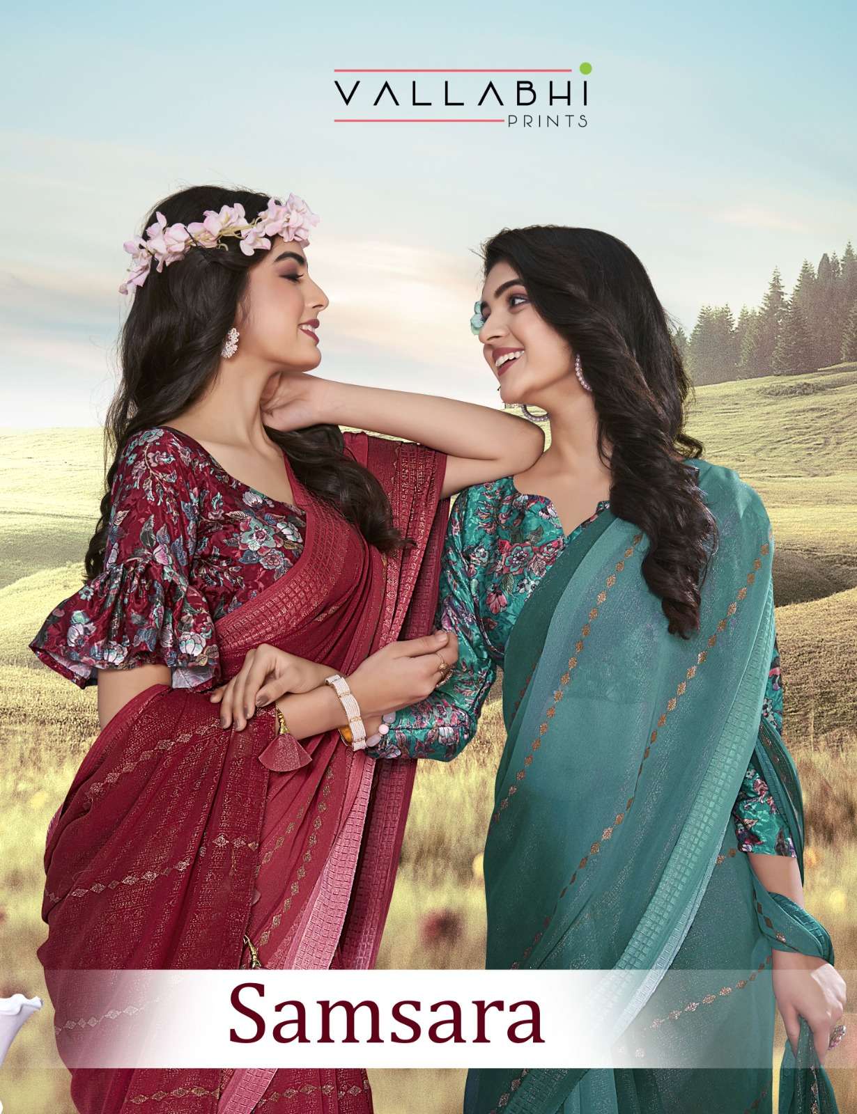Samsara By Vallabhi Prints 280211 To 280218 Series Indian Traditional Wear Collection Beautiful Stylish Fancy Colorful Party Wear & Occasional Wear Georgette Print Sarees At Wholesale Price