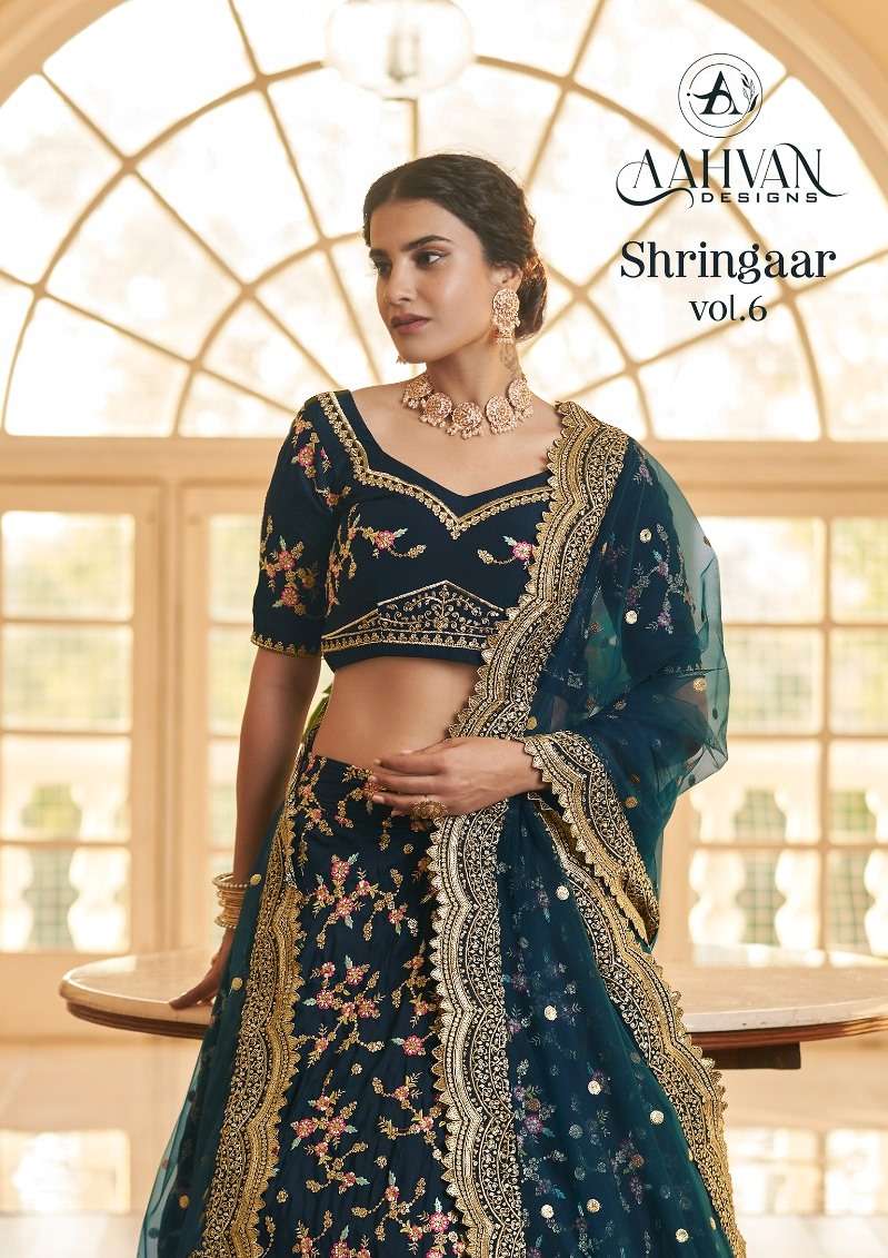 Shringaar Vol-6 By Aahvan 801 To 804 Series Designer Beautiful Collection Occasional Wear & Party Wear Chinnon Silk Lehengas At Wholesale Price